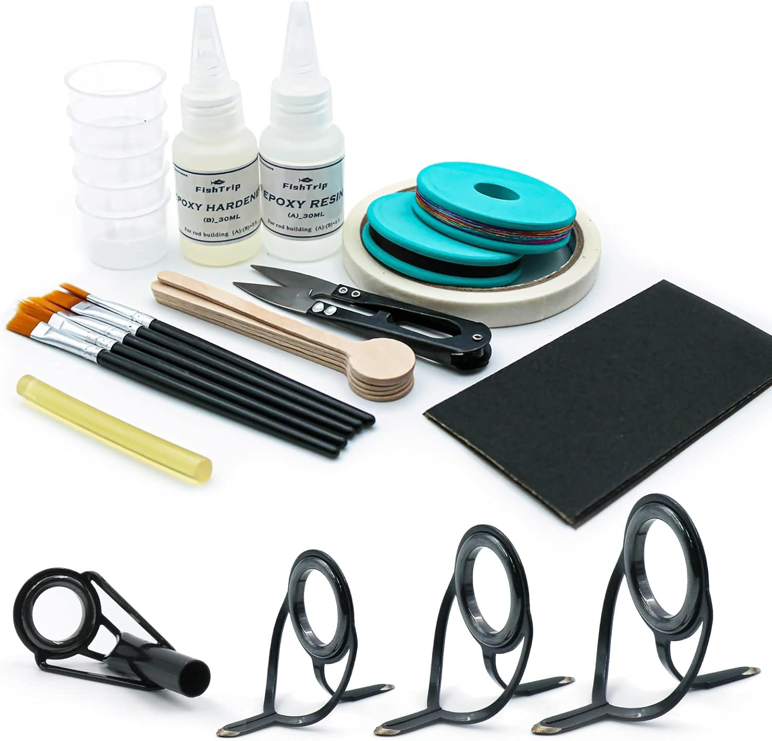 Fishing Rod Guide Repair Kit 10 Sizes Rod Tips Guide Repair Kit with Ceramic Ring Double Foot Pole Guide Replacement Kit