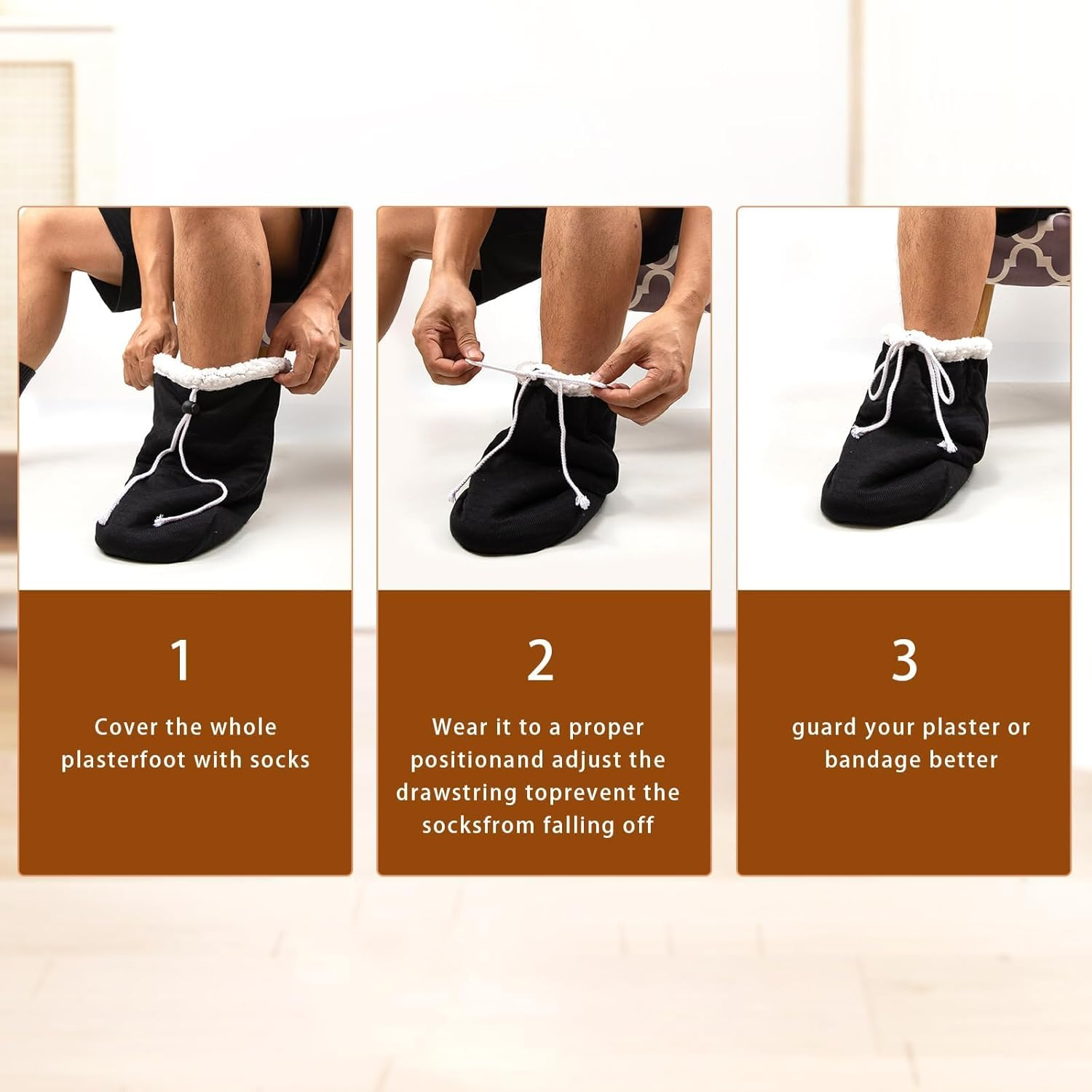 2 Pack Gypsum Foot Cover Socks - Breathable Warm Cast Protector for Men & Women, Adjustable Drawstring Leg Cast Cover (34X26Cm) - Plaster Protection Sleeve for Injury Recovery image number 6