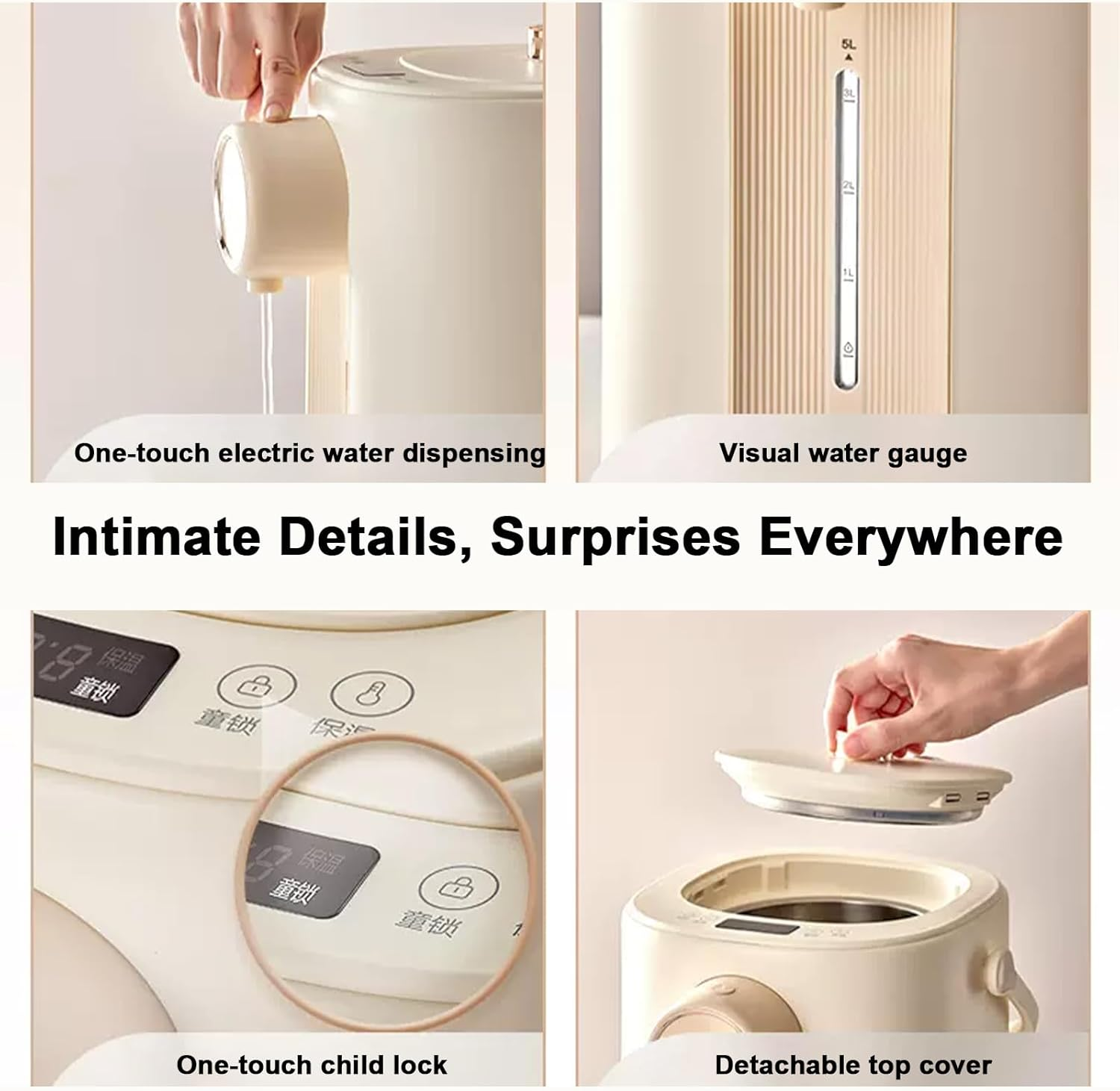 Bear 5L Electric Hot Water Urn Dispenser, 1350W Hot Water Dispenser with Stainless Steel Inner Wall & Lid, Adjustable 11 Temperatures Water Boiler for Tea, Coffee and Baby Formula(With English Manual) image number 2