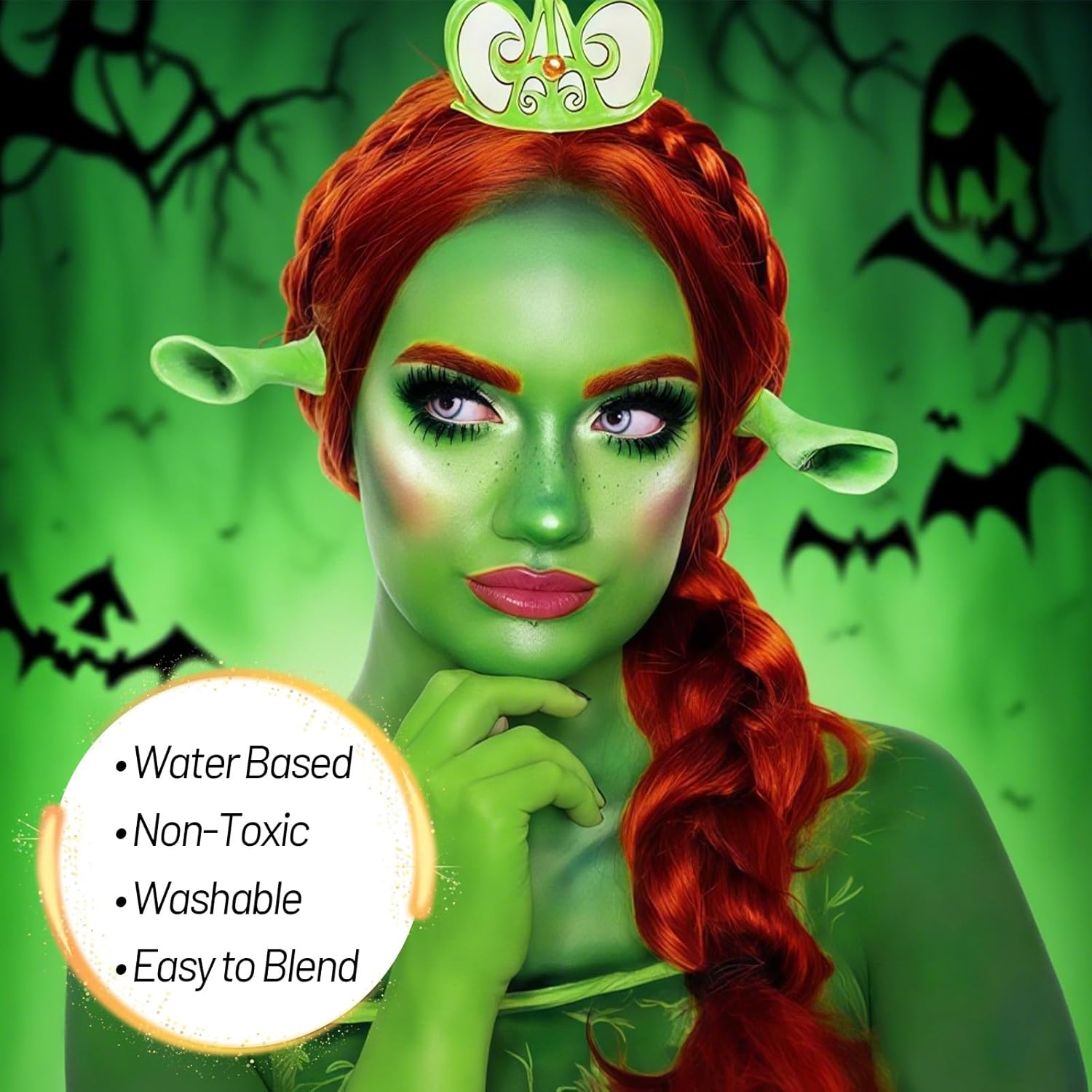 YBUETE Light Green Water Based Face Body Paint for St. Patrick&rsquo;S Day,2.37 OZ Large Tube Full Coverage Face Paint for Cosplay Monster Hulk Witch,Washable Green Body Painting Adult Halloween SFX Makeup - Blue image number 6