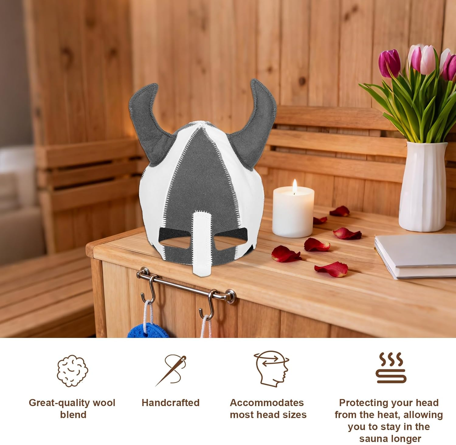 Sauna Hat, Handmade Sauna Cap Natural Wool Viking Saunas Hat Bath Accessories for Women Men Gifts Spa Bathhouse Steam Room Banya Heat Protection image number 5