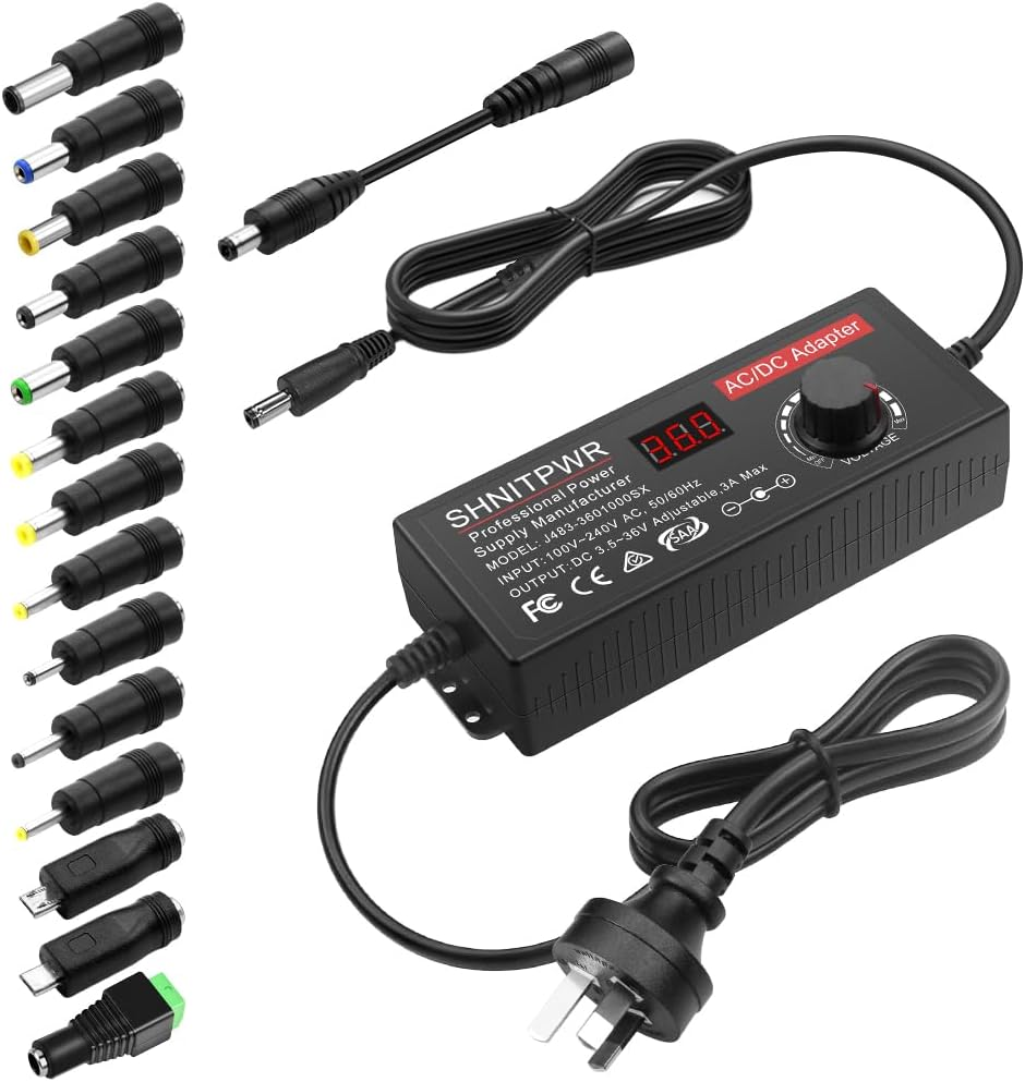 SHNITPWR 108W Universal Power Supply Adjustable DC 3.5V~36V 3A AC/DC Adapter 12V 24V 36V 5V 6V 9V 14V AC Adapter Multi-Voltage 100V~240V AC to DC Variable Power Converter DC Power Adapter with 14 Tips image number 5