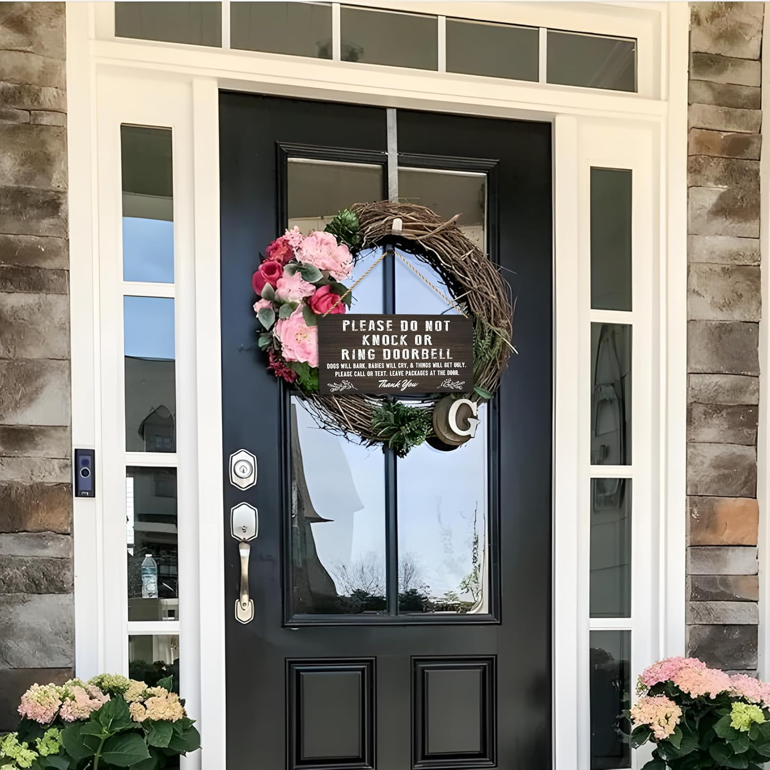 Do Not Knock Baby Sleeping Sign for Front Door, Double-Sided PVC Rustic Please Do Not Ring Doorbell No Soliciting Hanging Sign for Home, House, Office, Business（Without Ropes） image number 5