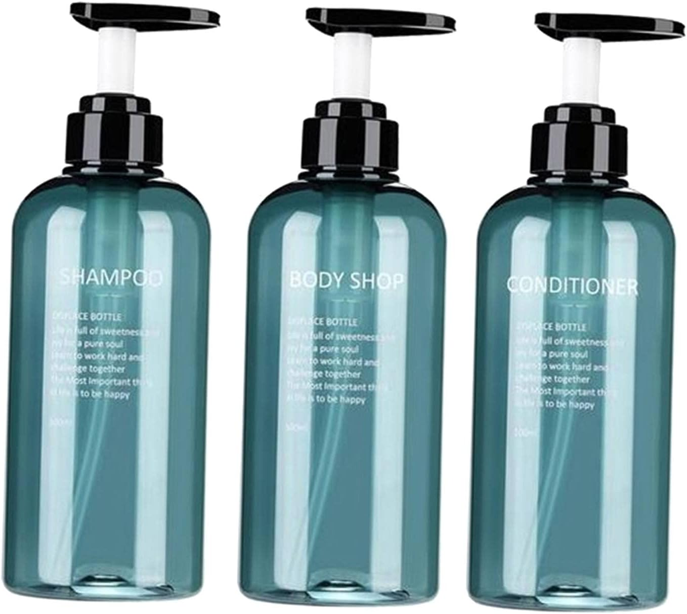 Yuksok 300/500Ml 3 Pack Empty Shampoo Bottles Soap Pump Refillable Body Wash Shampoo and Conditioner Bottles Blue Plastic Pump Bottle Dispenser and Label, Blue-500Ml