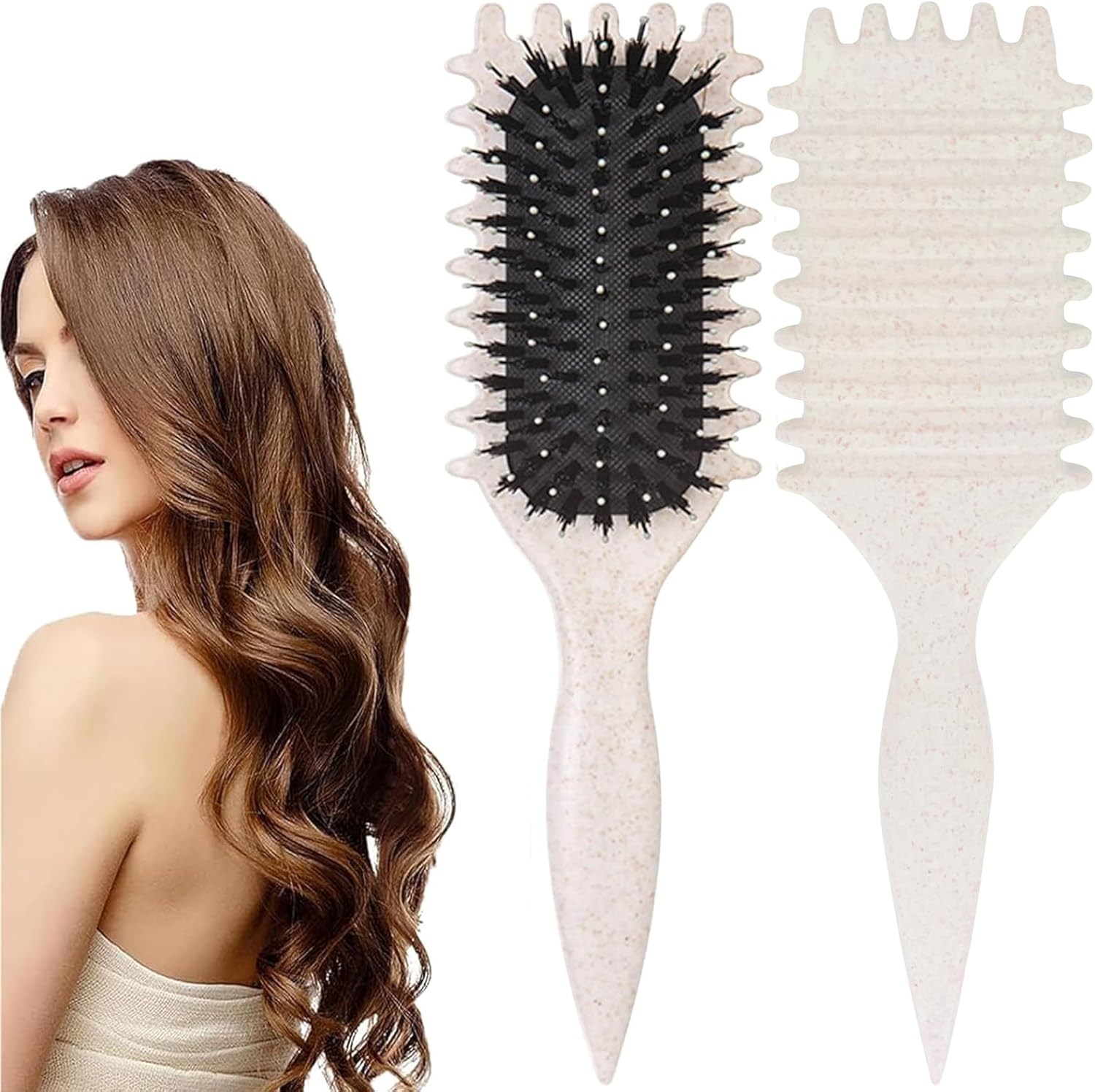 Curly Hair Brush: Bounce Hair Brush Less Pulling Styling Brush for Men and Women Boar Bristle Curl for Combing Detangling, Pink