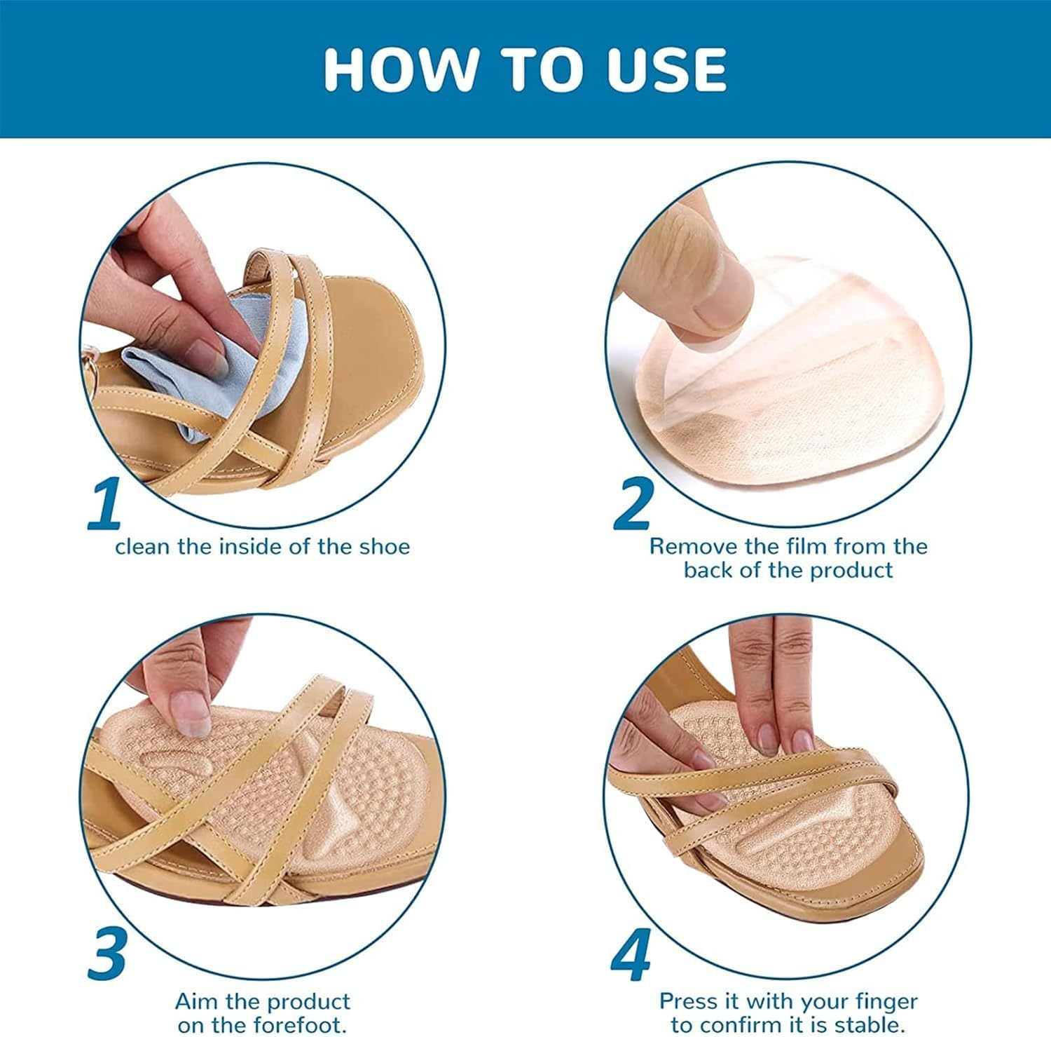 LLCFA 2 Pairs Reusable Anti-Slip High Heel Cushion Inserts Pads - Blister Prevention Foot Insoles for Loose/Oversized Shoes, One Size Fits All image number 6