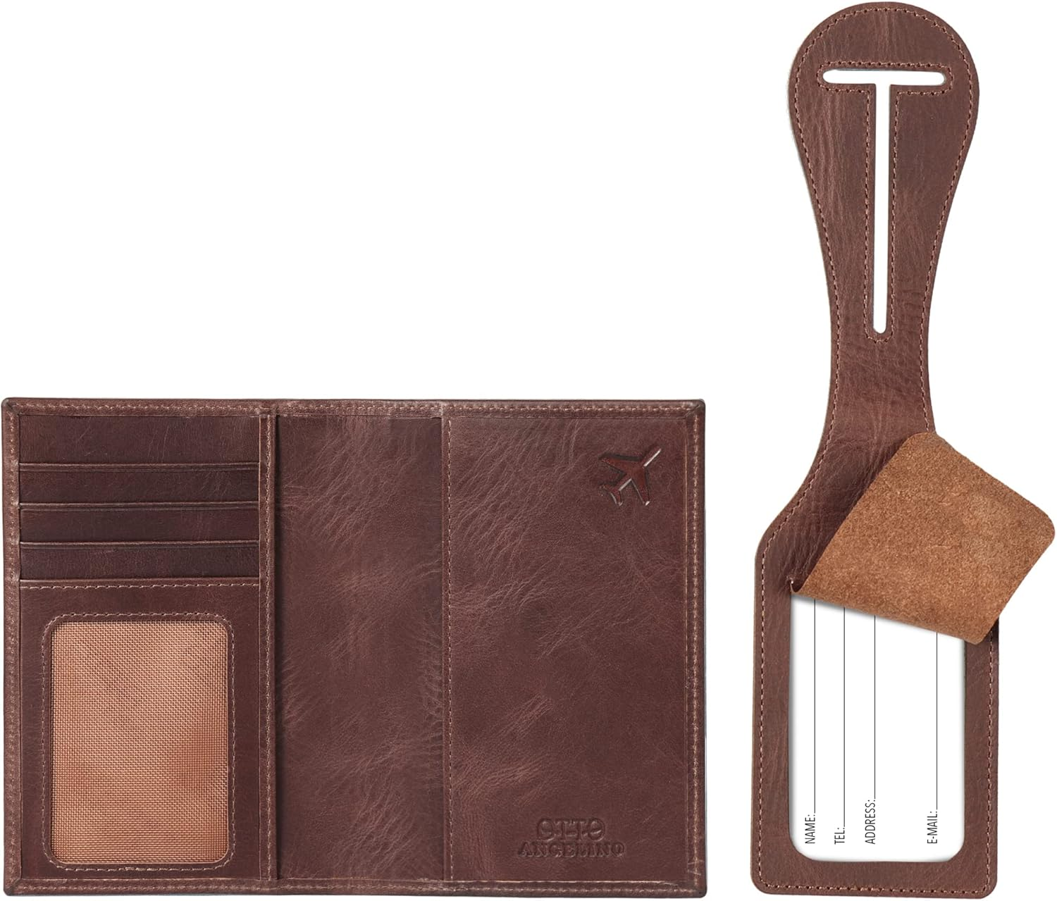 Otto Angelino Real Leather Passport Wallet - RFID Blocking and Baggage Tag - Unisex - Blue image number 2