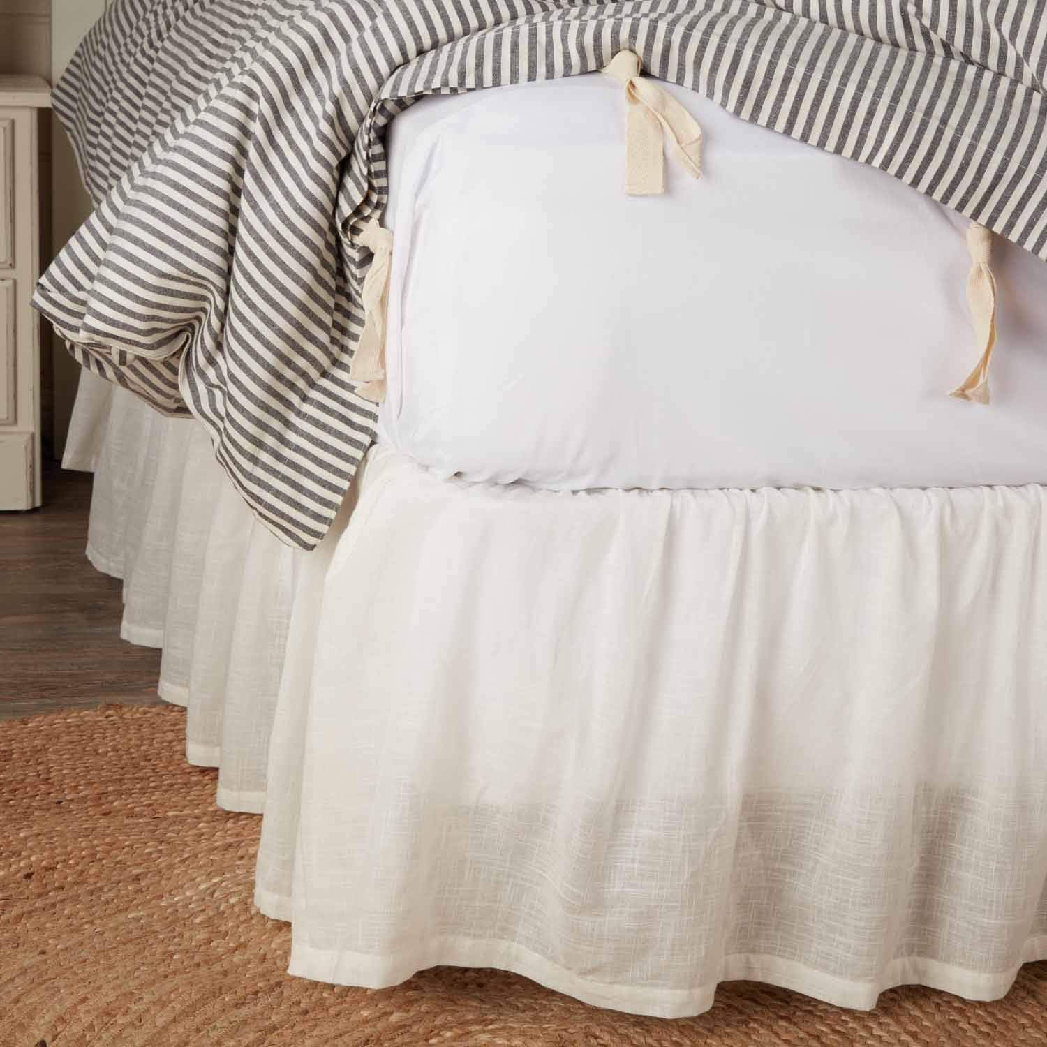 Antique Muslin King Bed Skirt W/A 16" Drop, Soft White Linen-Look Textured Fabric, Gathered Vintage Farmhouse, Country Cottage Dust Ruffle