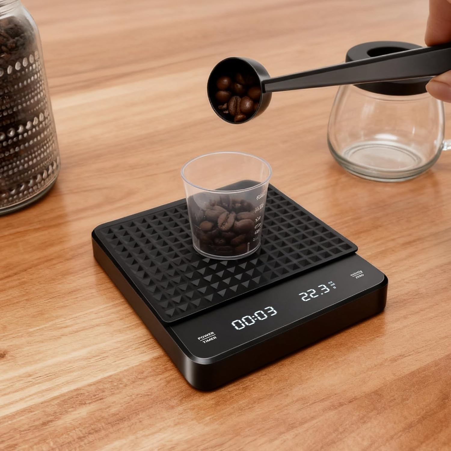 Joywoof Coffee Scale with Timer, 3Kg/0.1G Drip Espresso Scale with Auto Tare High Precision Kitchen Scale, Rechargeable Kitchen Food Scale with Digital LED Display Black image number 2