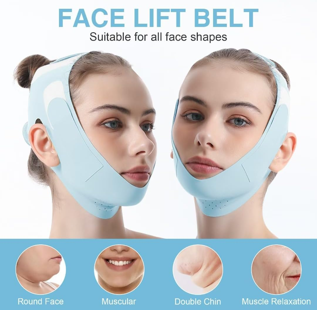 V-Line Lifting Mask Chin up Mask V Shaped Face Mask Chin Strap for Sleeping Adjustable Jaw Strap,Jawline Shaper,Blue,M image number 2