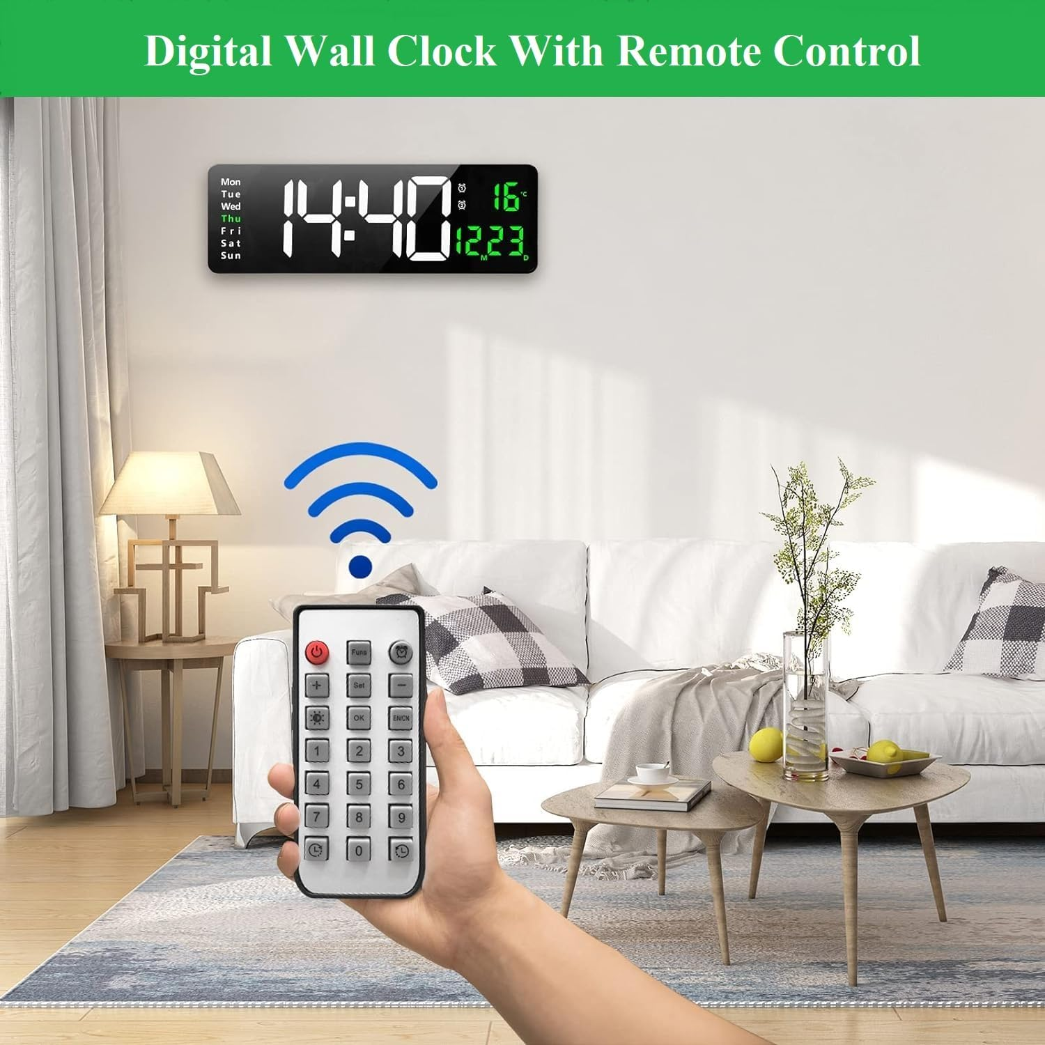 Digital Wall Clock, LED Large Display 16 Inch Clock with Remote Control, Multi Function Clock with Date Week Temperature, Wall Clock for Living Room Decor image number 2