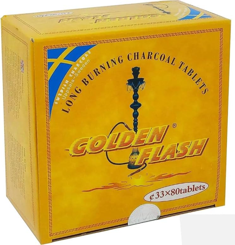 80 Golden Flash Charcoal Tablets for Shisha | Tablets Are Packed in Rolls of 10 (Golden Flash Charcoal)