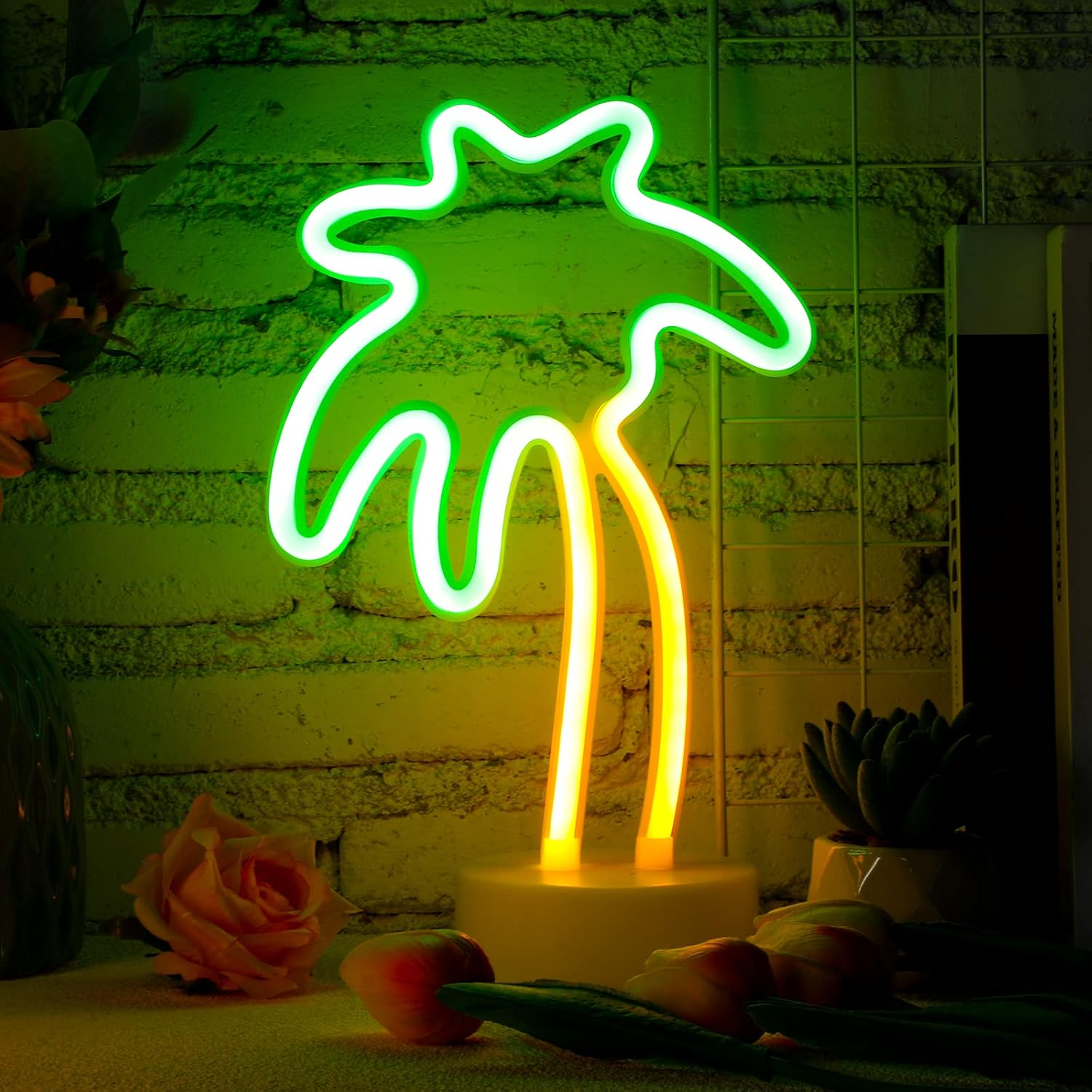Liliful 3 Pcs Neon Sign Pineapple Neon Lights Sign Pink Flamingo Neon Lights Palm Tree Neon Sign Battery USB Powered Neon Lights Birthday Gifts with Pedestal for Girls Kids Bedroom Hawaiian Party