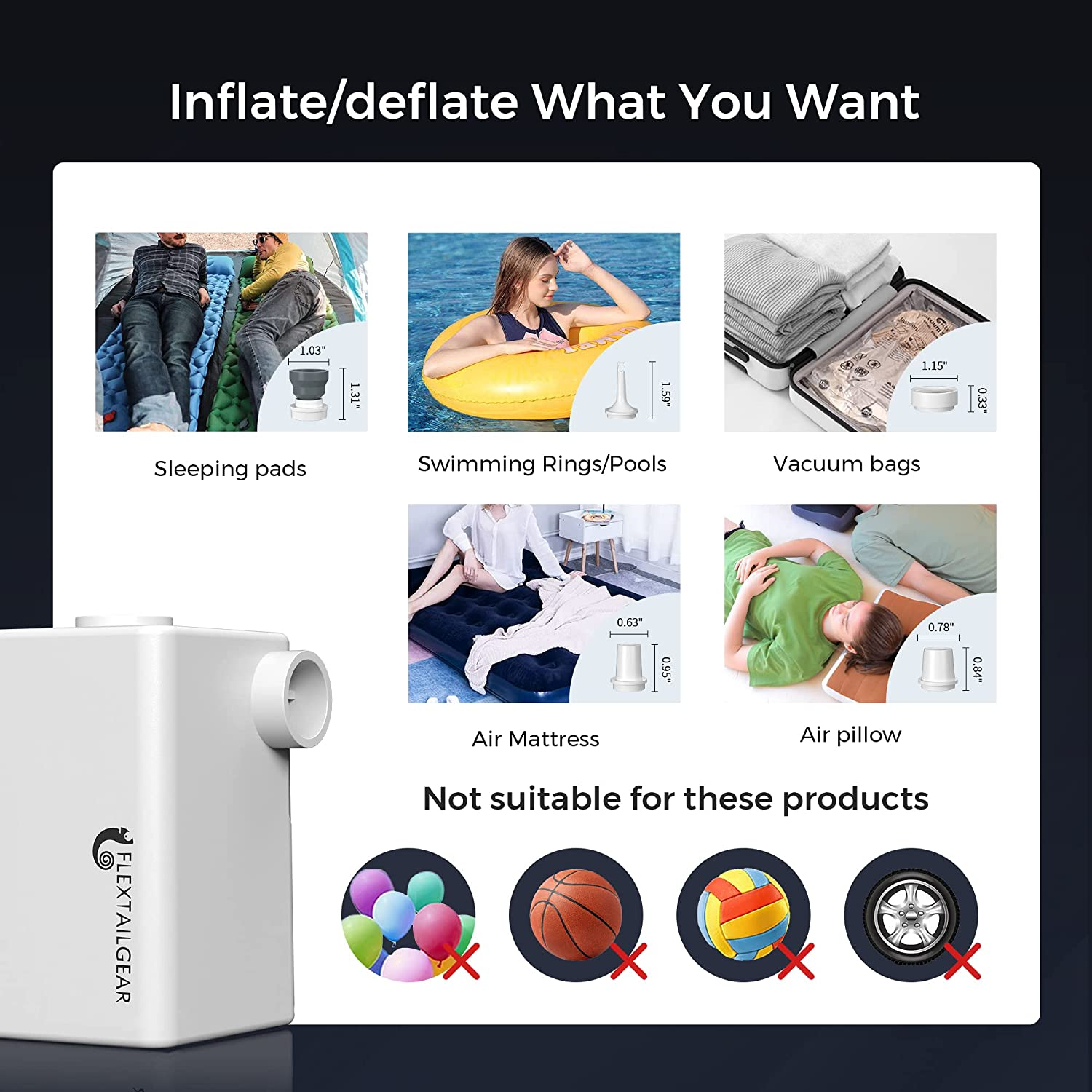 FLEXTAILGEAR - MAX Pump plus Portable Air Pump with 3600Mah Battery USB Rechargeable Lightwight Quick Inflate Deflate for Pool Floats Bed Air Mattress Swimming Ring (Orange)