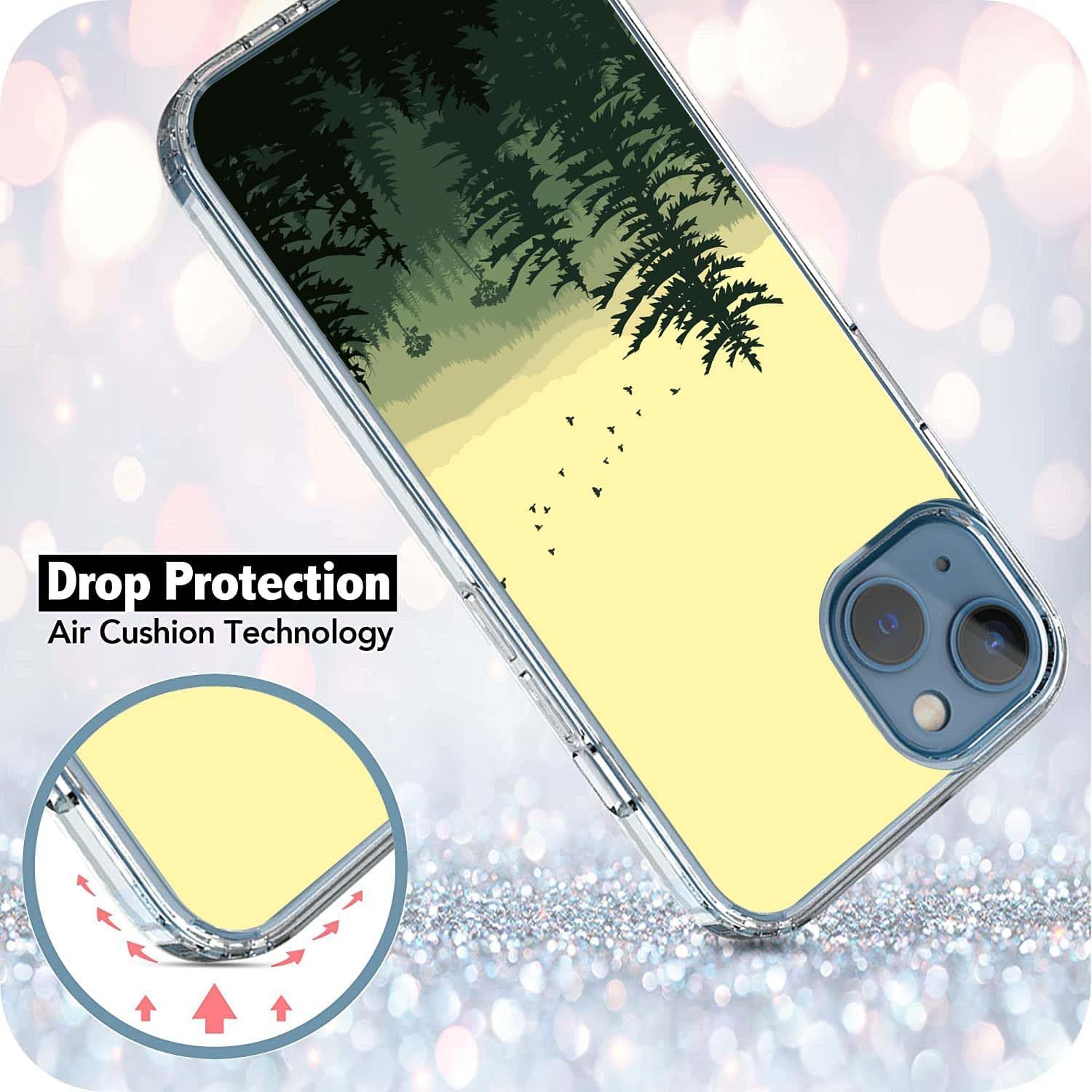 Green Forest Birds Case Compatible with Iphone 13, Minimalist Aesthetic Trees Case for Iphone 13, Trendy TPU Phone Case Cover image number 1