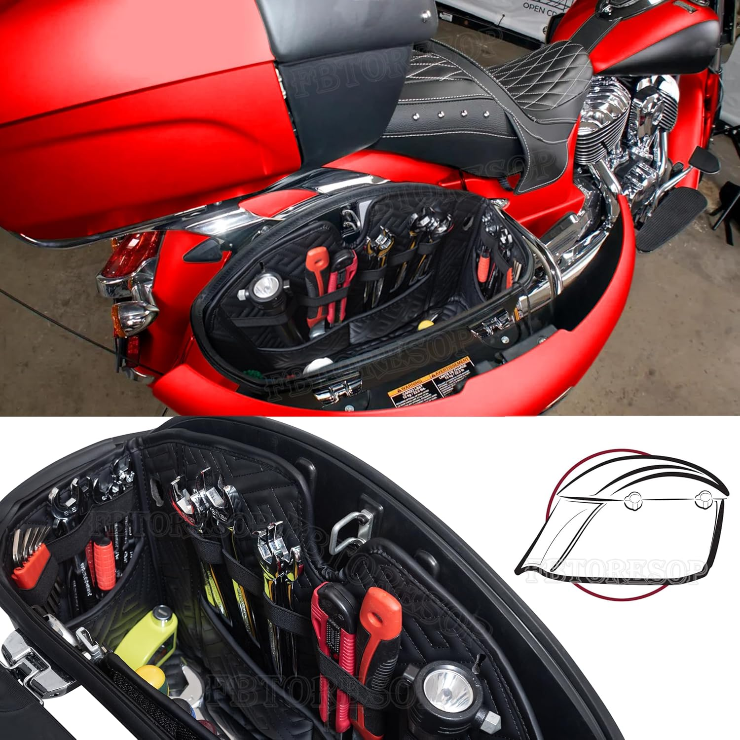 Fbtoresop Indian Saddlebag Liners Indian Chieftain Dark Horse Saddlebag Organizer round Top Double Hinge Roadmaster Elite Springfield Accessories image number 2