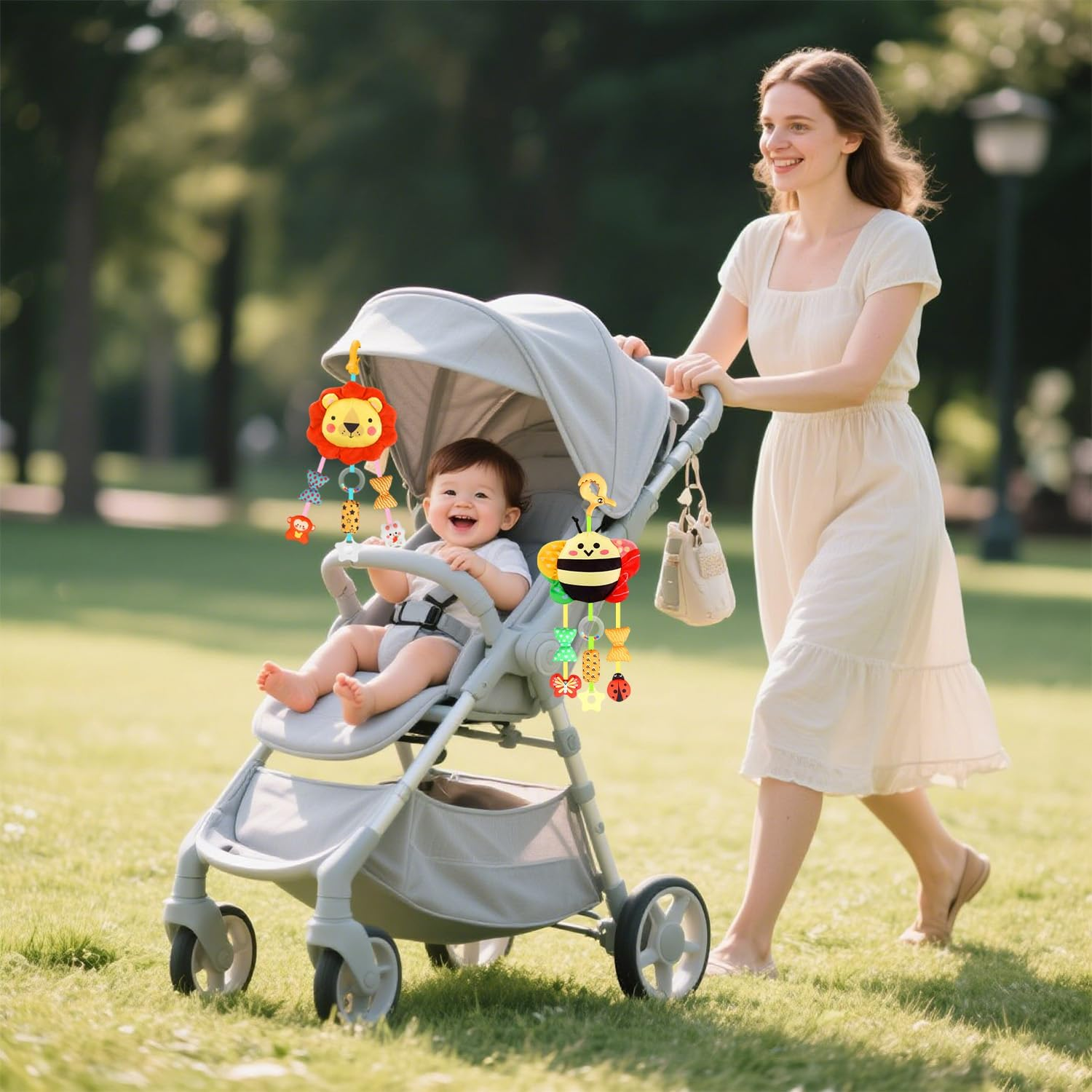 Baby Toys for 0 3 6 9 12 Months, Plush Animal Sensory Hanging Rattle,Newborn Interactive Soft Toys for Baby,Car Seat Stroller Hanging Toys Infant Boy Girl image number 4