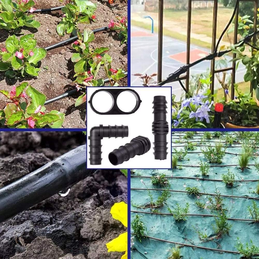100Pcs Drip Irrigation Connectors Fittings Kit for 1/2 Inch Tubing, Including 30 Tees, 30 Couplings, 20 Elbows, 10 End Closures, 10 End Cap Plugs - Barbed Connectors Compatible Drip Sprinkler Systems image number 3