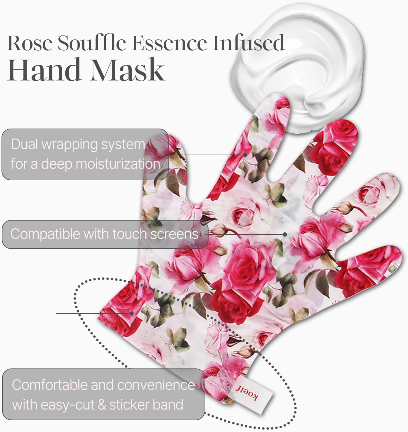 PETITFEE Rose Petal Satin Hand Mask (5Pairs) - Intensive Nourishing, Moisturizing Gloves, Rose Scented Hand Repair Masks with Peptide, Collagen, Shea Butter for Silky Smooth Hand Treatment