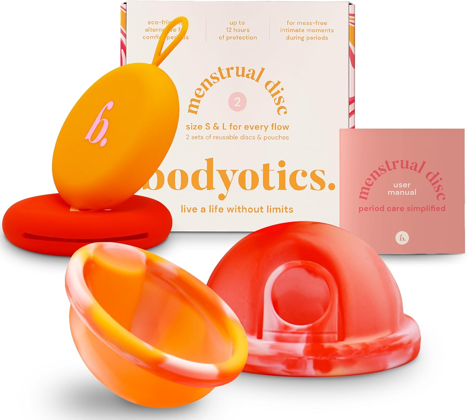 Menstrual Disc Reusable, 2-Pack Size S & L - Softer than Menstrual Cups and Can Be Used during Intimate Moments - Comfort-Fit Period Disc Set with 12 Hr Wear - 100% Medical Grade Silicone