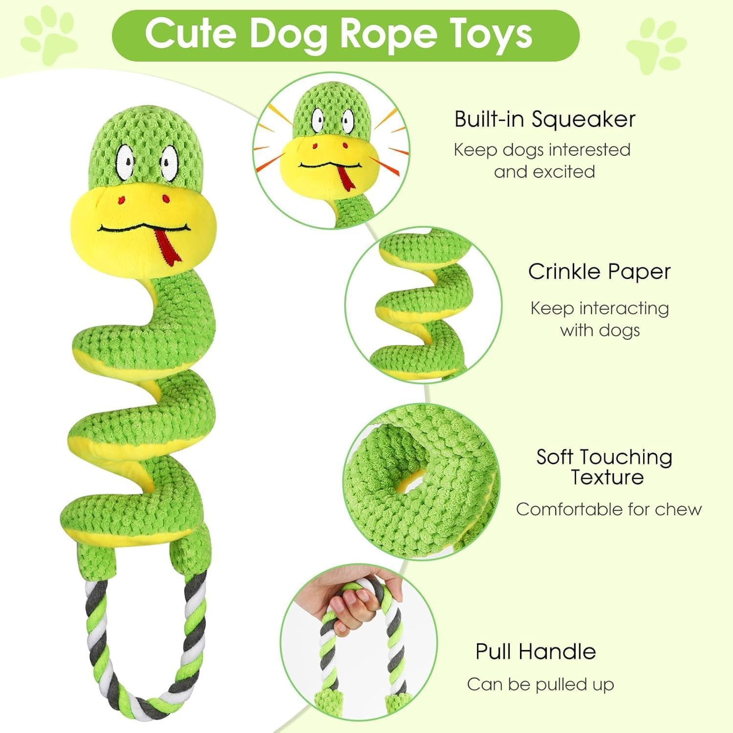 Chew-Resistant Dog Rope Toy with Squeaker & Crinkle Paper | Interactive Puppy Toys for Anxiety Relief & Dental Care | Tough Chew Toys for Small, Medium, and Large Dogs image number 3
