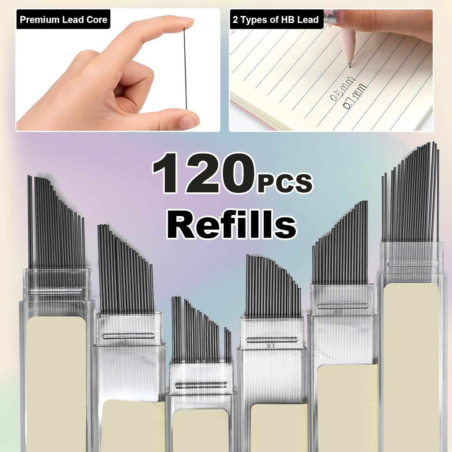 Cute Mechanical Pencil Set, 6 PCS Led Pencils, Pastel Pencil Mechanical, 120 Pencil Refills 0.5 0.7 MM, 4 Pack Erasers, Aesthetic School Writing Supplies for Women Girls Gifts image number 6