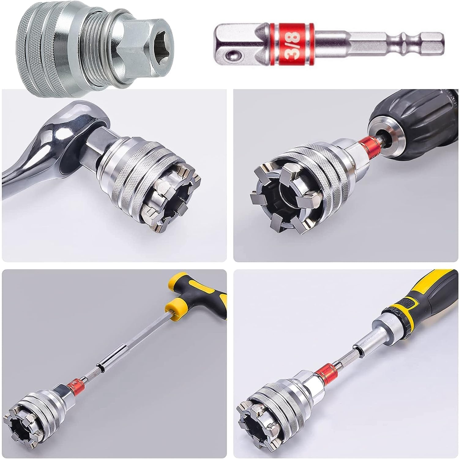 Gesuche Universal Adjustable Socket Wrench with Adapter, 10-19Mm, 3/8''-3/4'' Ratchet Wrench, Updated Adjustable Drive Socket Wrench Sleeve for 3/8" Drive Ratchet Torque Wrench and Power Drill image number 3