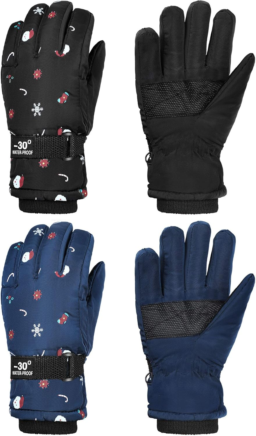 2 Pairs Kids Mittens Children Winter Snow Waterproof Thick Warm Windproof Gloves for Girls Boys