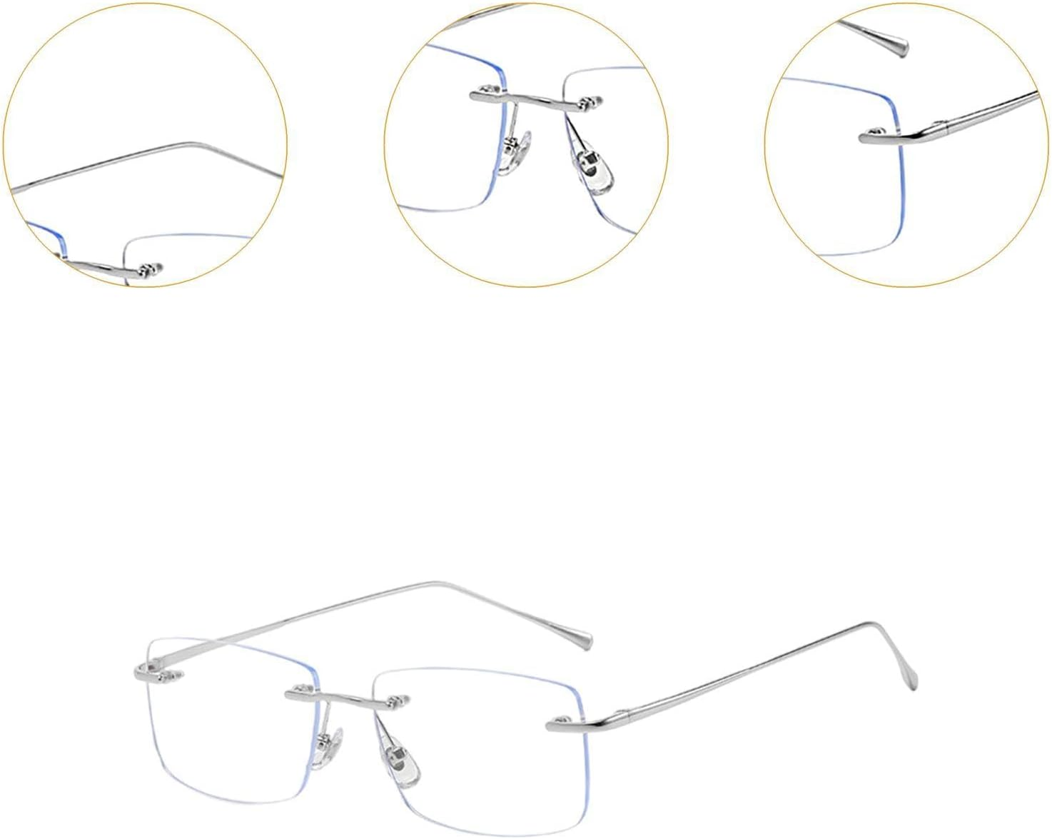Anti Blue Light Glasses, Computer Glasses, Rimless Frame PC Lens Stylish for Men and Women - Gold image number 4