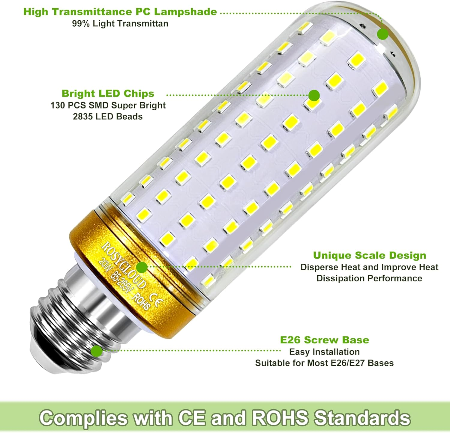 ROSY CLOUD E27 LED Bulb,20W Equivalent 200W Halogen Bulbs, 2400LM, Corn Light Bulbs for Home, Warehouse, Garden Lighting (Non-Dimmable, Warm White-E27-3 Count-Pack of 1) - 3-Color Dimming(E27-3 Count) image number 7