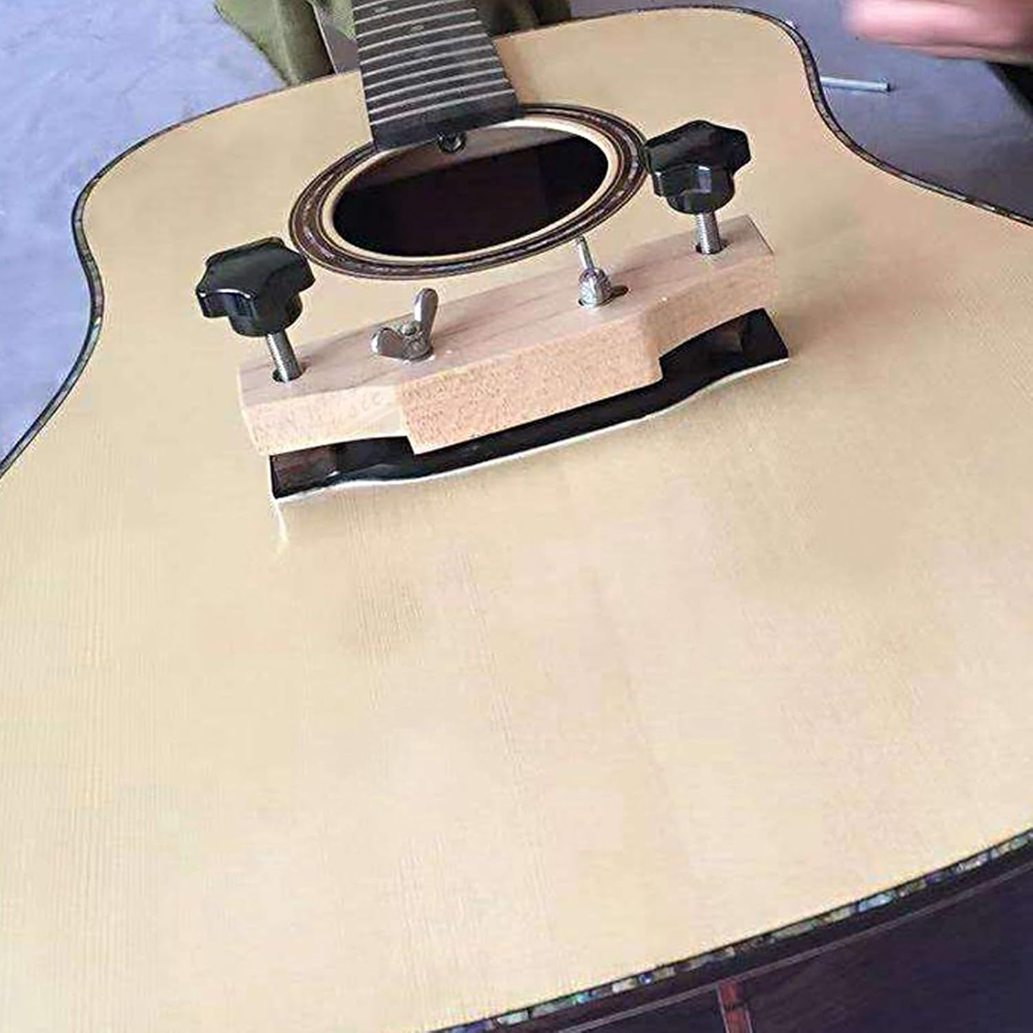 Maple Guitar Bridge Clamp, Entry Level Bridge Clamp Acoustic Luthier Tools with Cork Gasket & L Wrench, Guitar Bridge Holding Repair Luthier Tool for Classical Acoustic Guitars image number 3