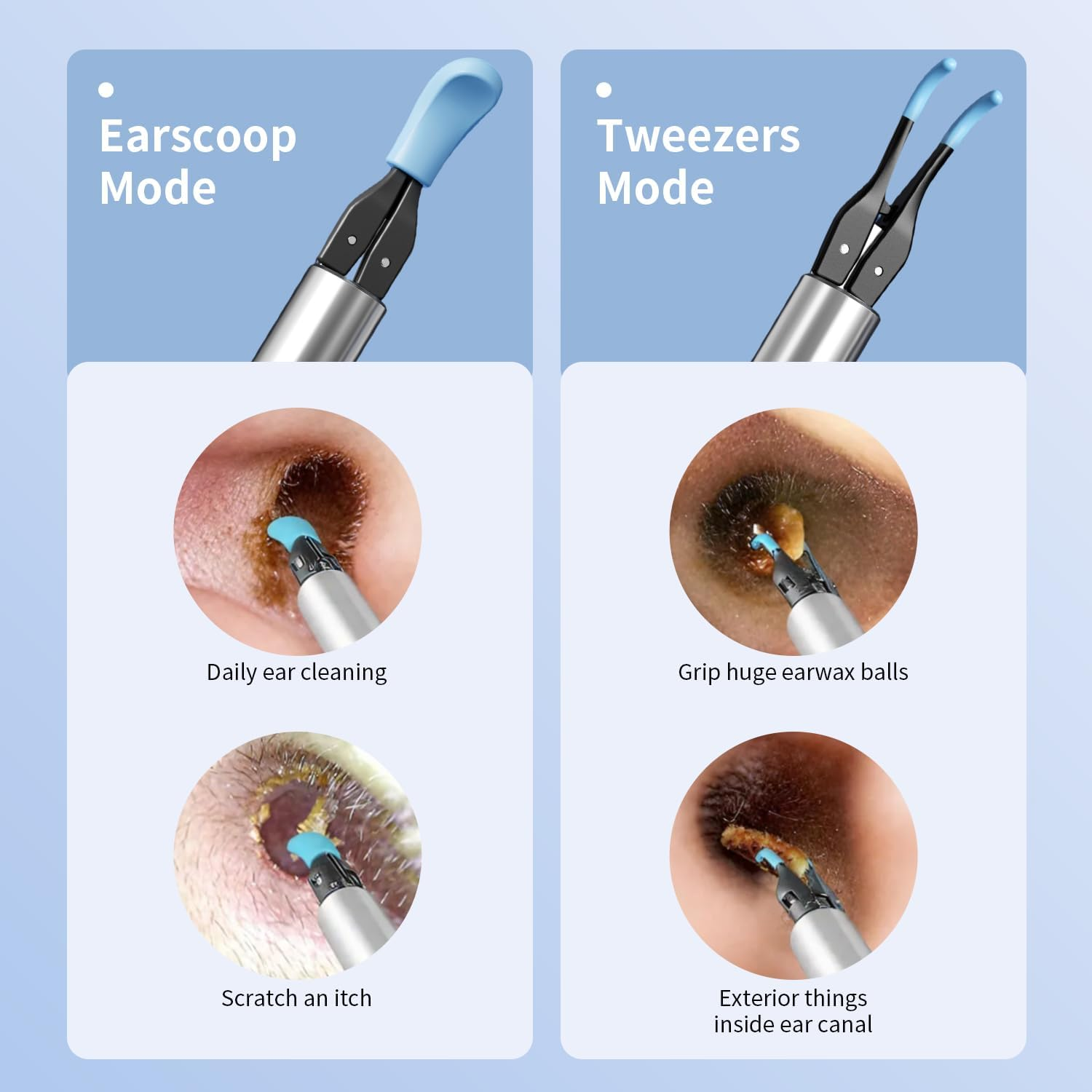 Qimic Ear Cleaner Camera with Tweezers - 1080P Ear Wax Removal with Light and Camera, IP67 Ear Camera with Storage Box, Earwax Removal Kit with 12 Colorful Silicone Tips for Iphone,Android(Blue) image number 2