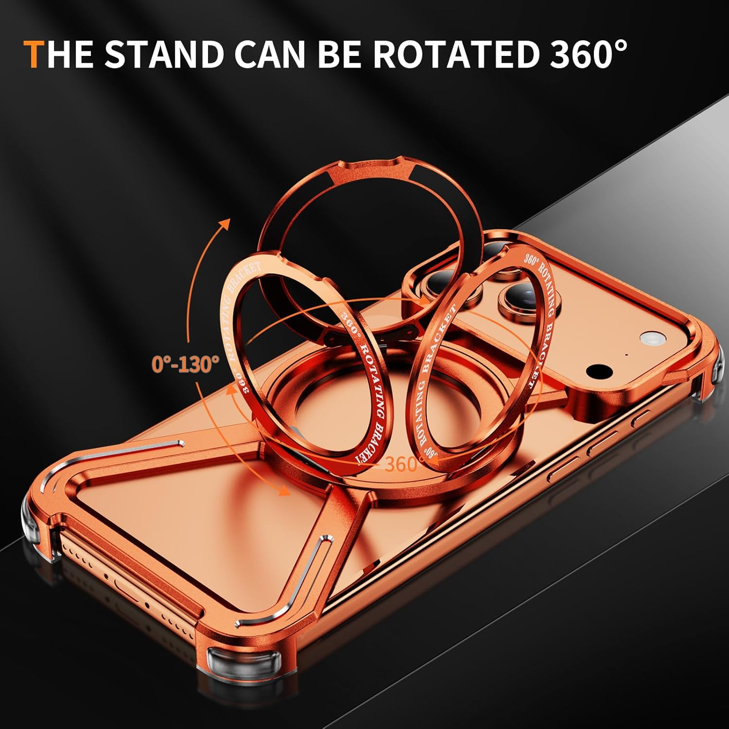 IMEIKONST Case for Iphone 17 Pro Max with 360&deg; Spin Magnetic Stand, [Compatible with Magsafe] Titanium Metal Frameless Military-Grade Drop Protection Cover for Iphone 17 Pro Max. Orange THJ