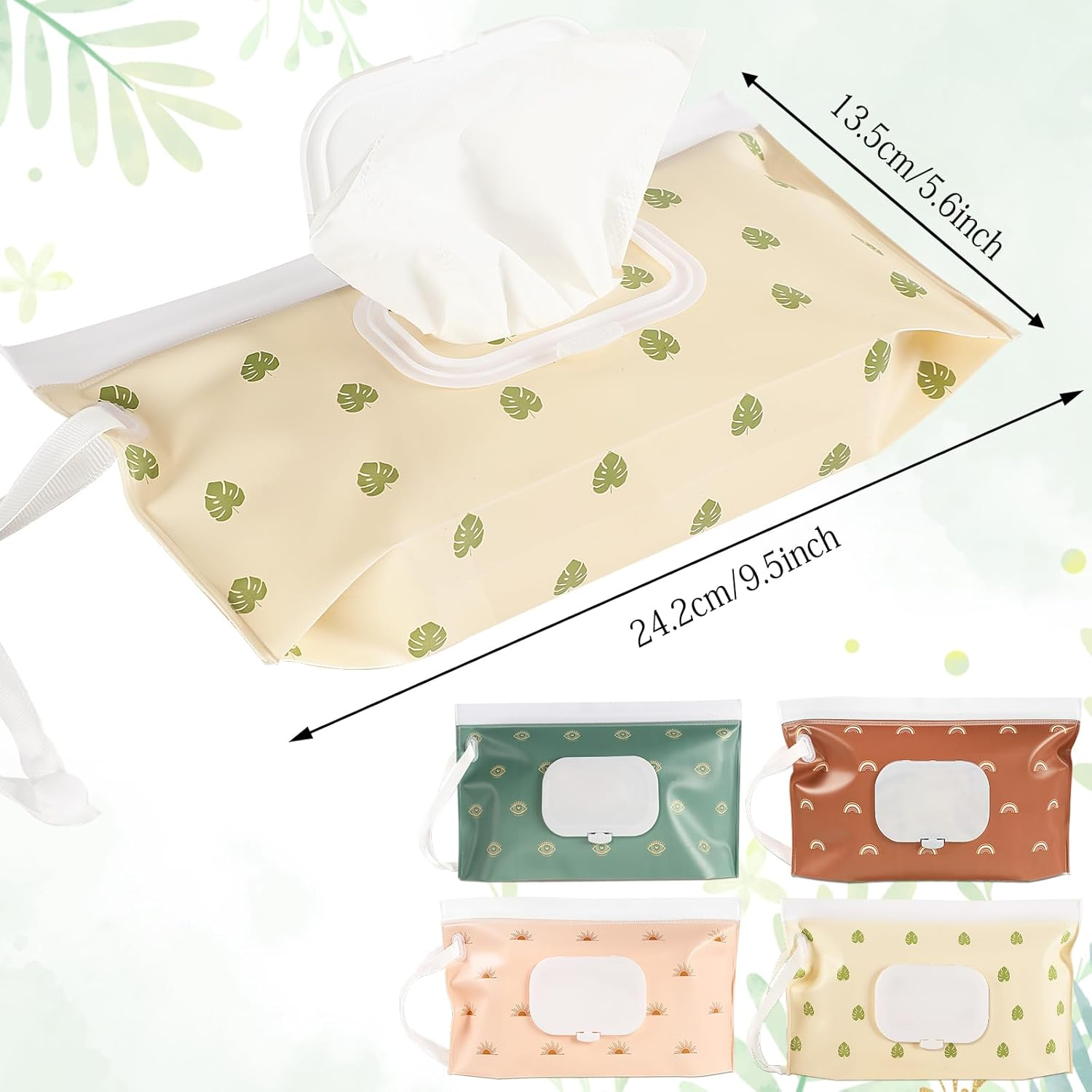 FEBSNOW 4 Pack Portable Refillable Baby Wipes Dispenser, Boho Style Rectangular EVA Wipes Case, Multicolor image number 3