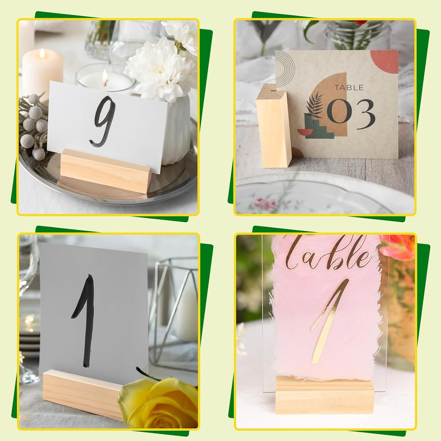 ISUSSER 15 Pieces Wood Table Number Stands Wood Place Card Holders Picture Holder Acrylic Sign Holdersr for Ceremony Birthday Party Home Decoration image number 1