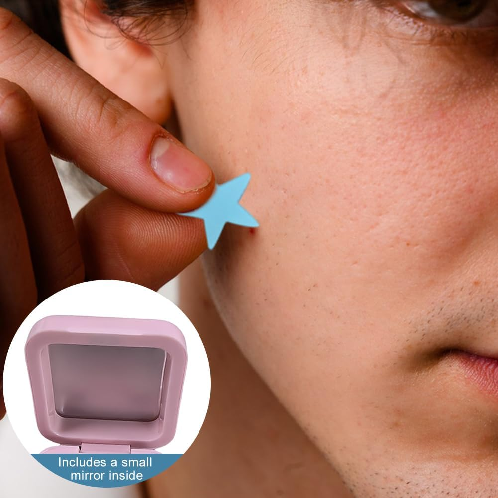 BRTNUP 96 Pcs Starface Pimple Patches, Star Pimple Patches Hydrocolloid Star Face Pimple Patch Cute Star Spot Patch with Mirror Compact for Sensitive Skin, Travel & Daily Use (Pink, Blue, Yellow) image number 1