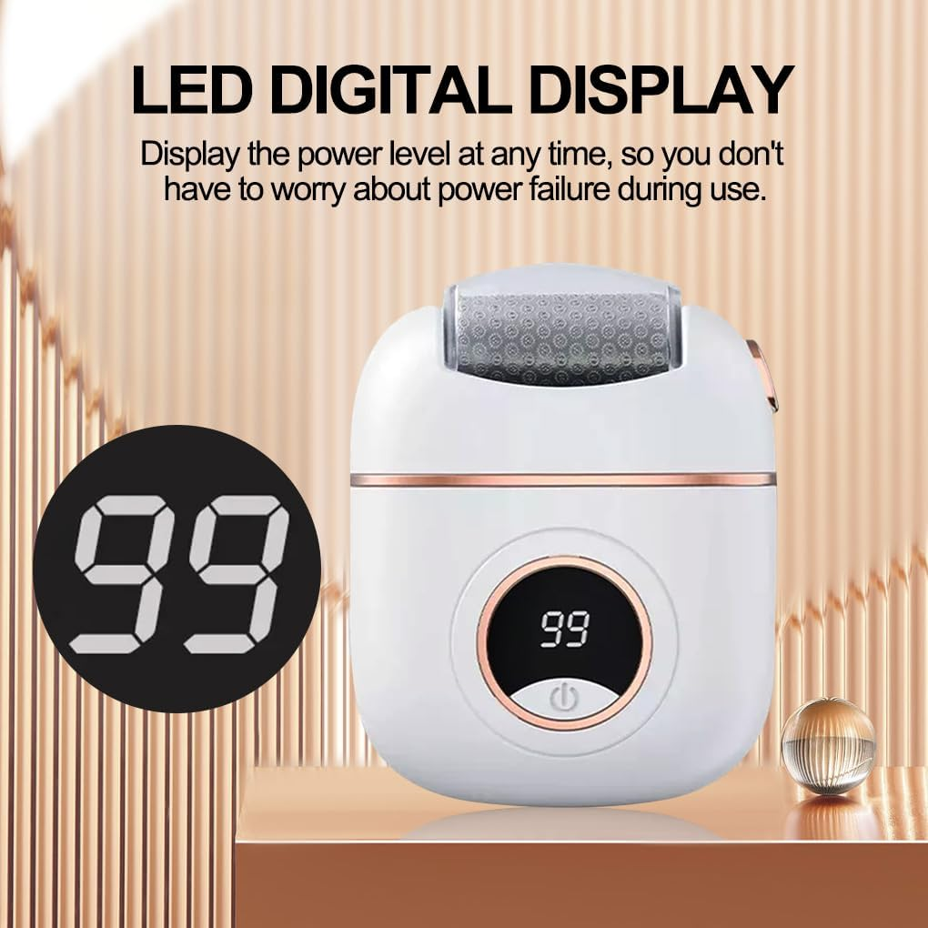 Vivva Electric Callus Remover,Digital Display Foot Grinder,Rechargeable Foot File Scrubber with 2 Grinding Heads 2 Speeds, Professional Pedicure Tools Kit for Men Women Dry Callus Dead Skin-White image number 3