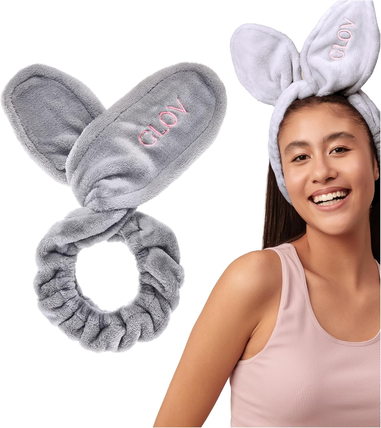 Hairband for Make-Up and Facial Cleansing with Rabbit Ears, Women'S Cosmetic Hair Band, Wide Headband for Removing Make-Up and Skincare, Ideal for Beauty Routine, Shower and Spa (Grey) image number 4