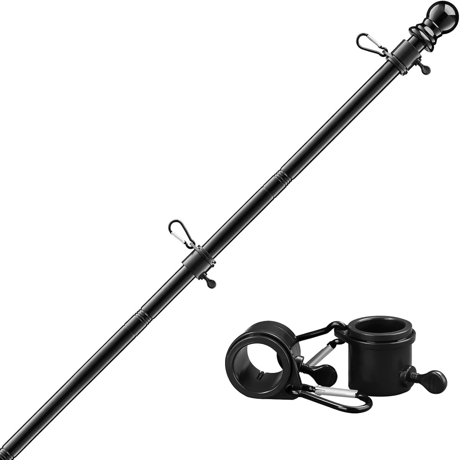 Diig 6FT Flag Pole Kit,Stainless Steel Heavy Duty Black American US Flagpole, Rustproof for Outdoor Garden Roof Walls Yard Truck (Without Bracket)