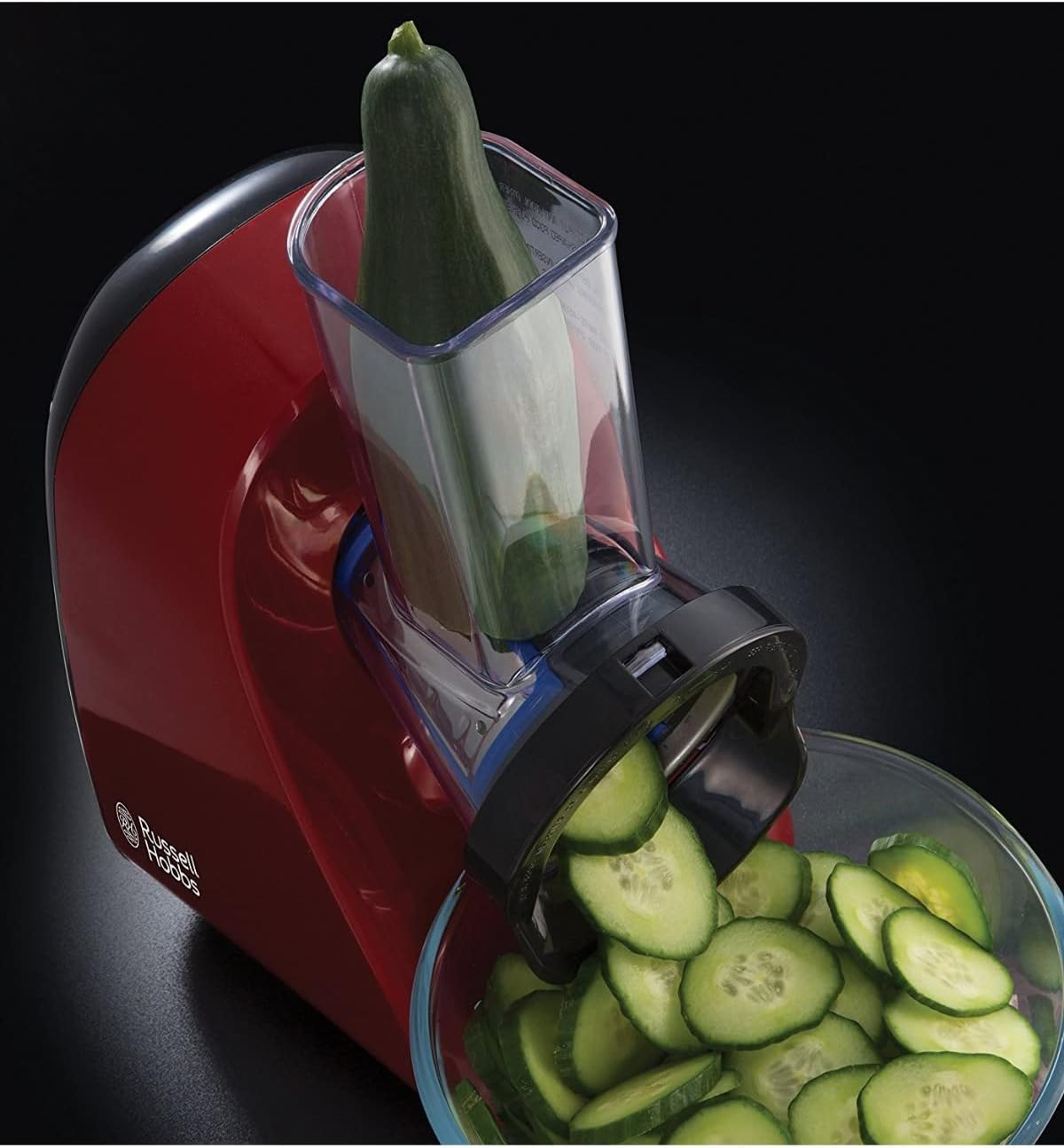 Russell Hobbs Electric Vegetable Cutter [Schnitzel with 3 Graters: Coarse & Fine, Slices] Desire Red (BPA Free & Dishwasher Safe, Grater & Rasp) Chopper & Kitchen Grater 22280-56 image number 4