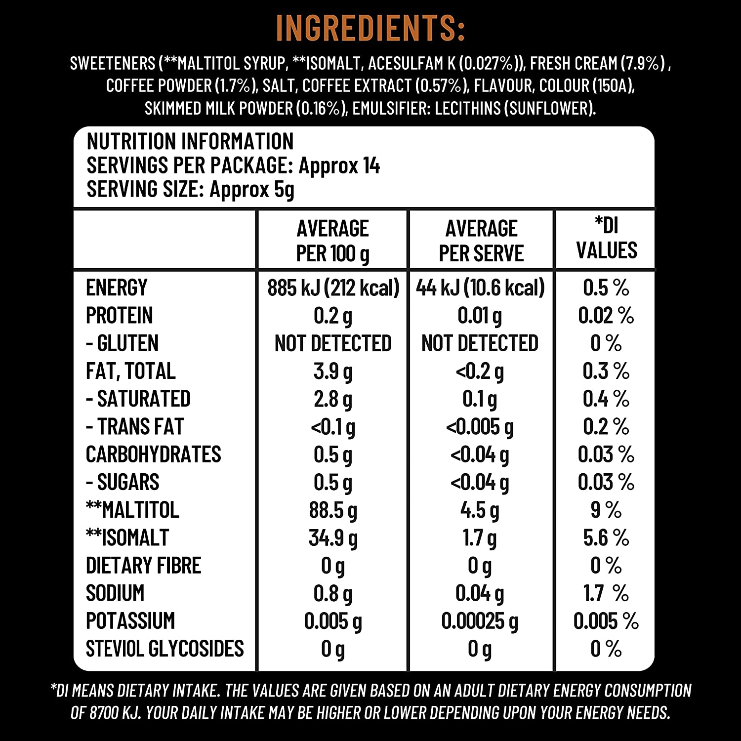 Sugarless Confectionery Aura Hard-Boiled Espresso Flavour 70 G image number 1