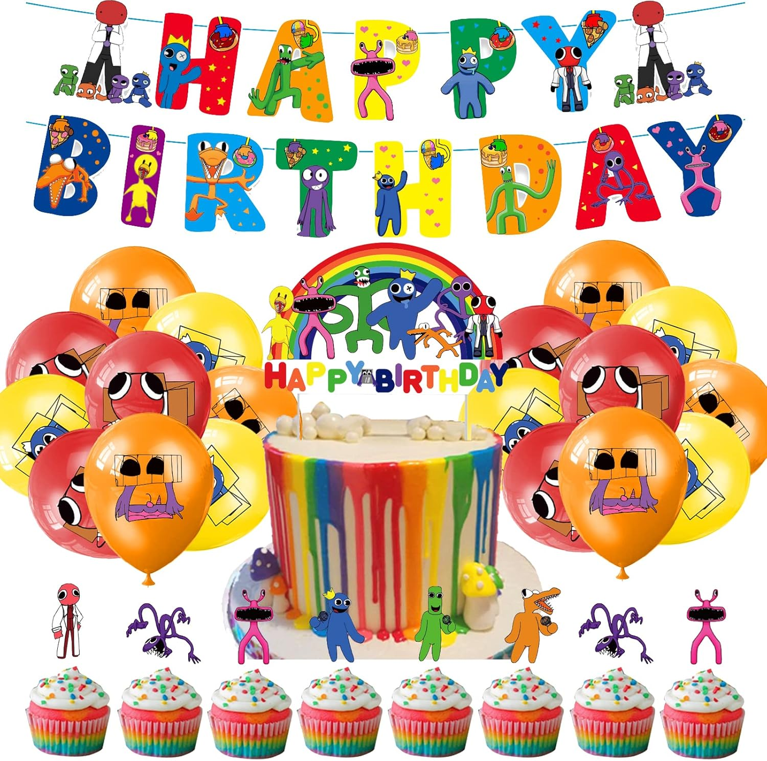 Birthday Party Decorations Rainbow Friends Balloons Birthday Roblox Rainbow Friends Birthday Cake Decorations Rainbow Friends Happy Birthday Banner Rainbow Friends Birthday Decoration image number 1