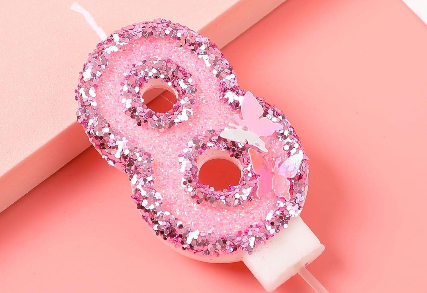 8 Candle Birthday Girl Princess Pink Sequins Number 8 Candle with Two 3D Sweet Butterfly for 8Th Birthday Butterfly Theme Party Decor image number 5