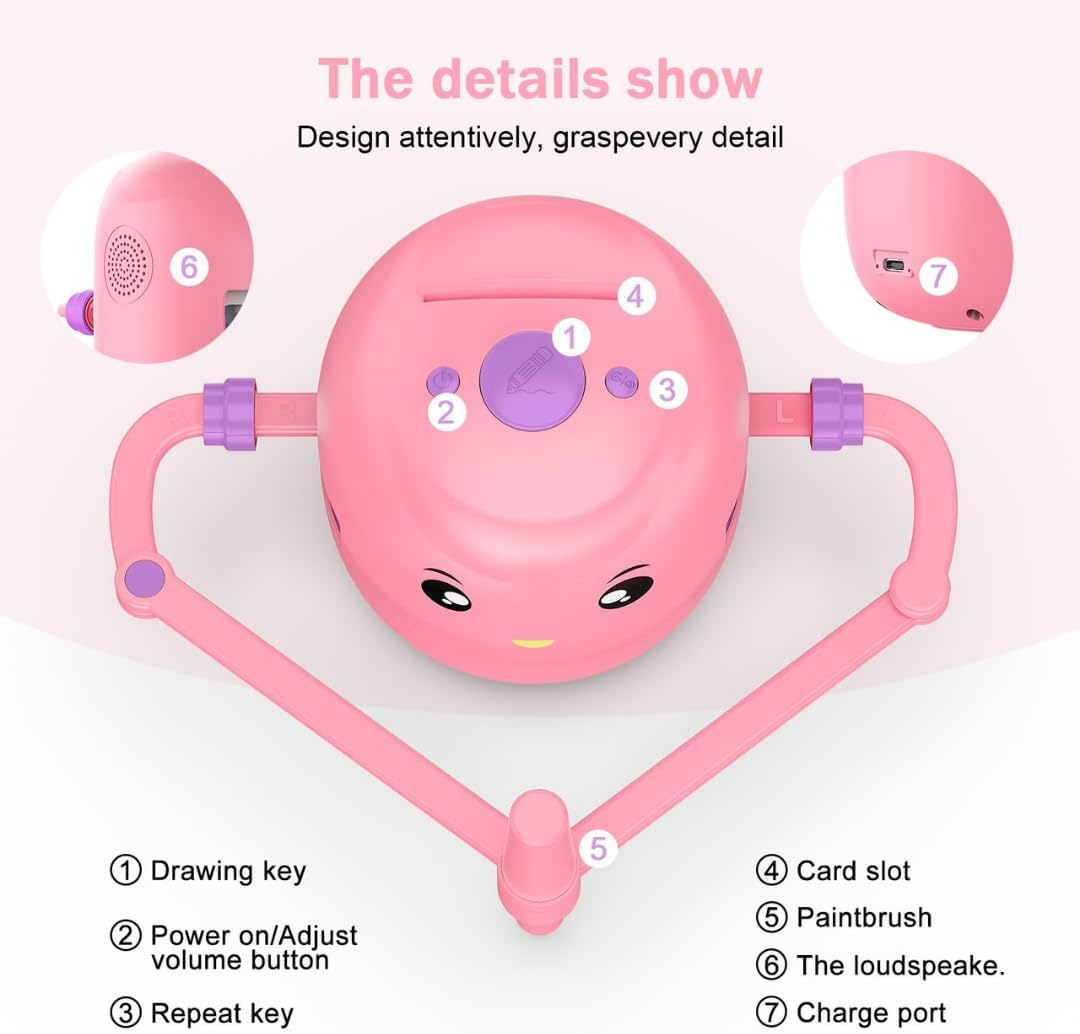 Drawing Robot for Kids &ndash; 100 Drawing Cards, Voice Interaction, Educational Montessori Learning Toy with 2 Pens &ndash; Smart STEM Art Robot Gift for Boys & Girls Ages 3-8 (Pink)