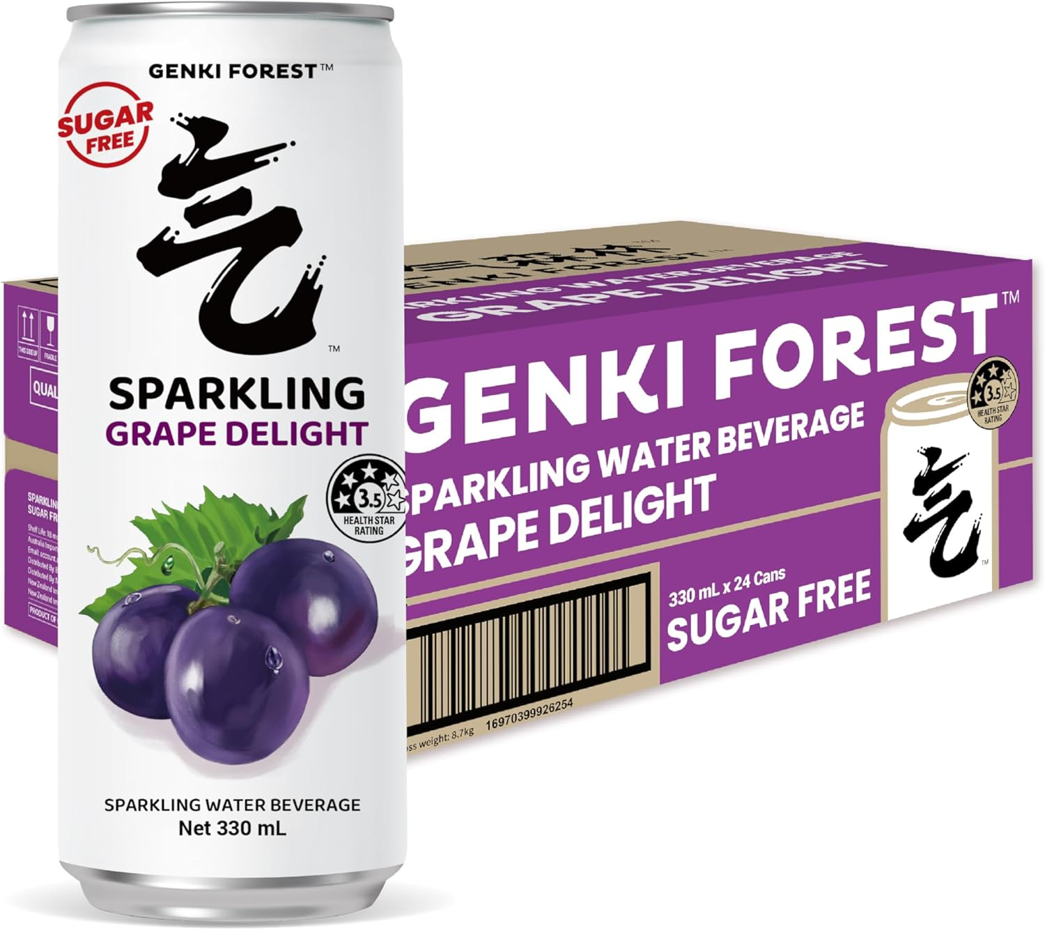 GENKI FOREST Grape Delight Sparkling Water Beverage, Zero Sugar Drinks, 330Ml X 24 CANS image number 4