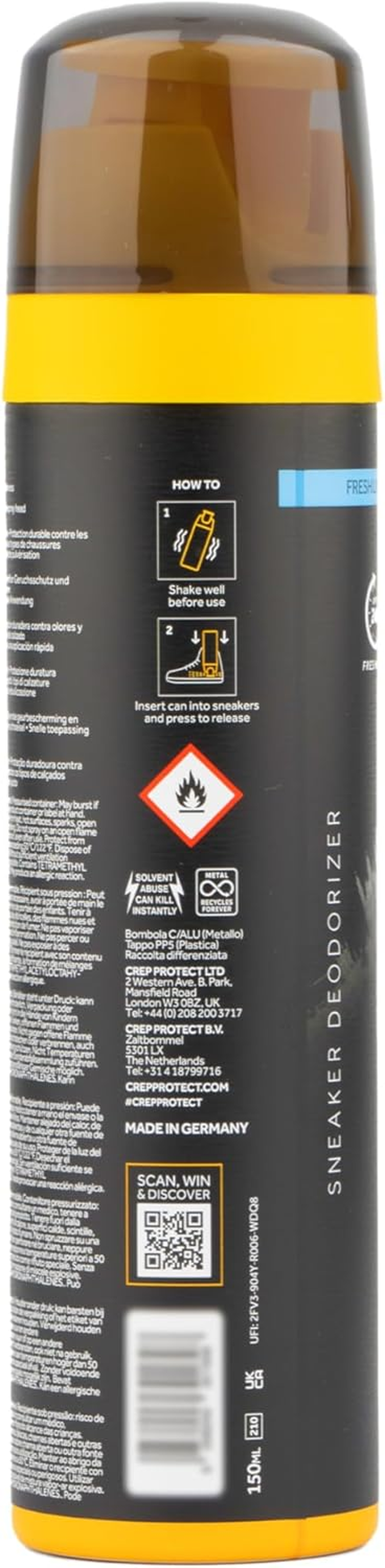 Crep Protect Shoe Deodorizer Spray - Foot & Shoe Odor Eliminator for Smelly Shoes, Sneakers, Boots, Suede & Nubuck - 24-Hour Freshness, Refreshing Scent (5.07Oz), Black, One Size image number 2