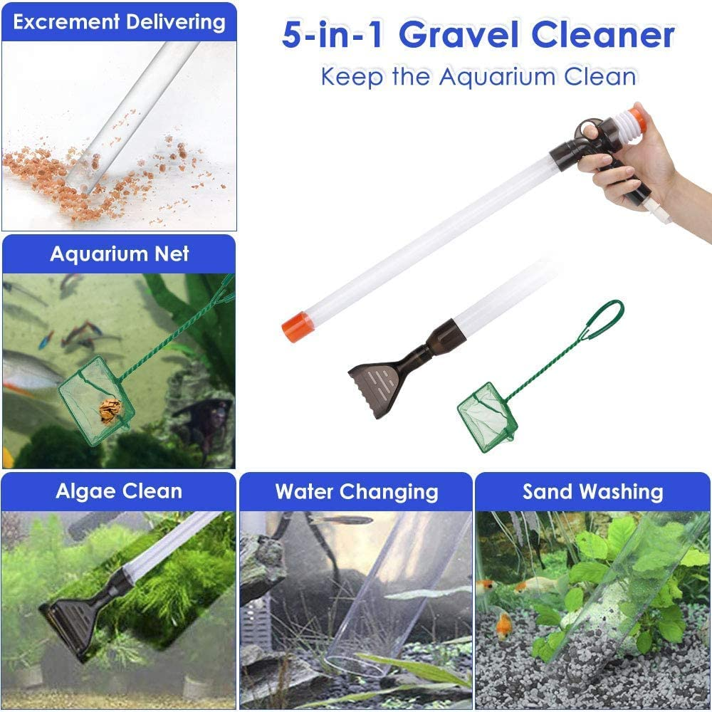 Slowton Aquarium Gravel Cleaner, Fish Tank Vacuum Cleaner Kit Tool with 2 Extendable Pipe, Glass Scraper, Water Flow Controller Clamp, Fish Net, for Water Changing, Sand Washing, Absorption of Feces image number 2