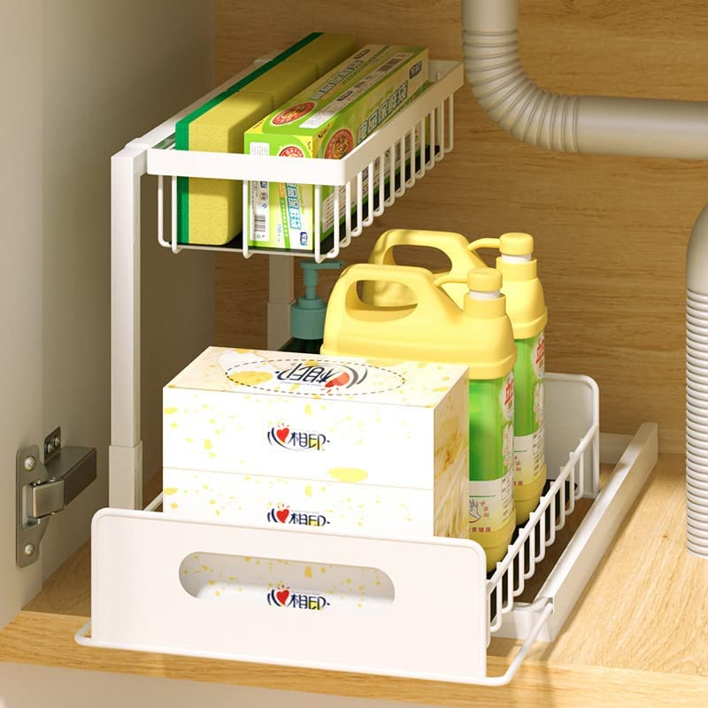 Kitchen Storage & Organisation, under Sink Storage,2 Tier under Sink Organiser, Sliding Cabinet Drawer Storage with Non-Slip Pads,Multi-Purpose under Sink Shelf Organizer image number 6
