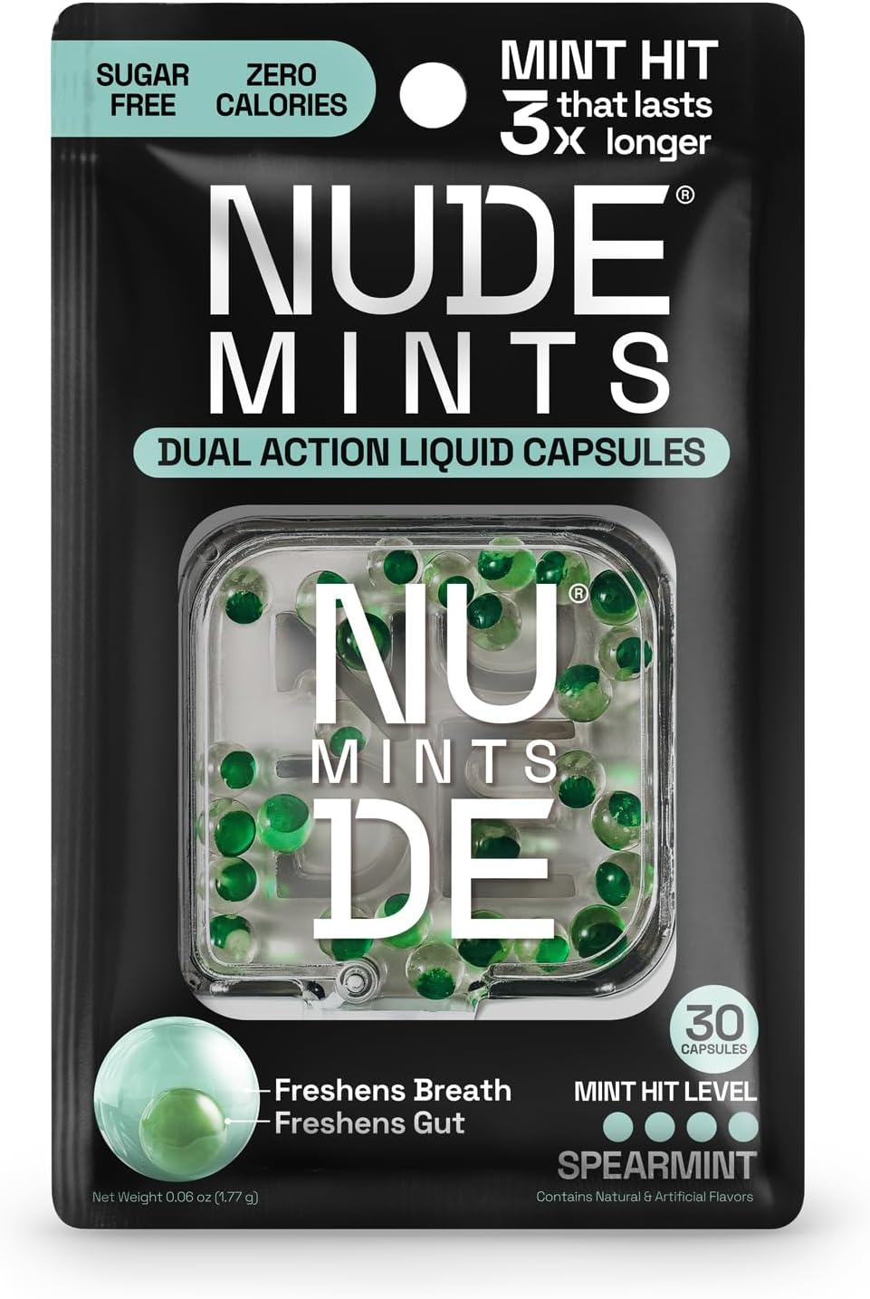 NUDE Breath Mints for Bad Breath - SEXY SPEARMINT | 2 in 1 Keto Friendly Sugar Free Mints | Gluten Free Bad Breath Treatment for Adults | Carbs | Calorie | Breath Freshener for People | Instant Fresh | Cleanse Gut | SPEARMINT | 5 Pack | 150 Mint Capsules