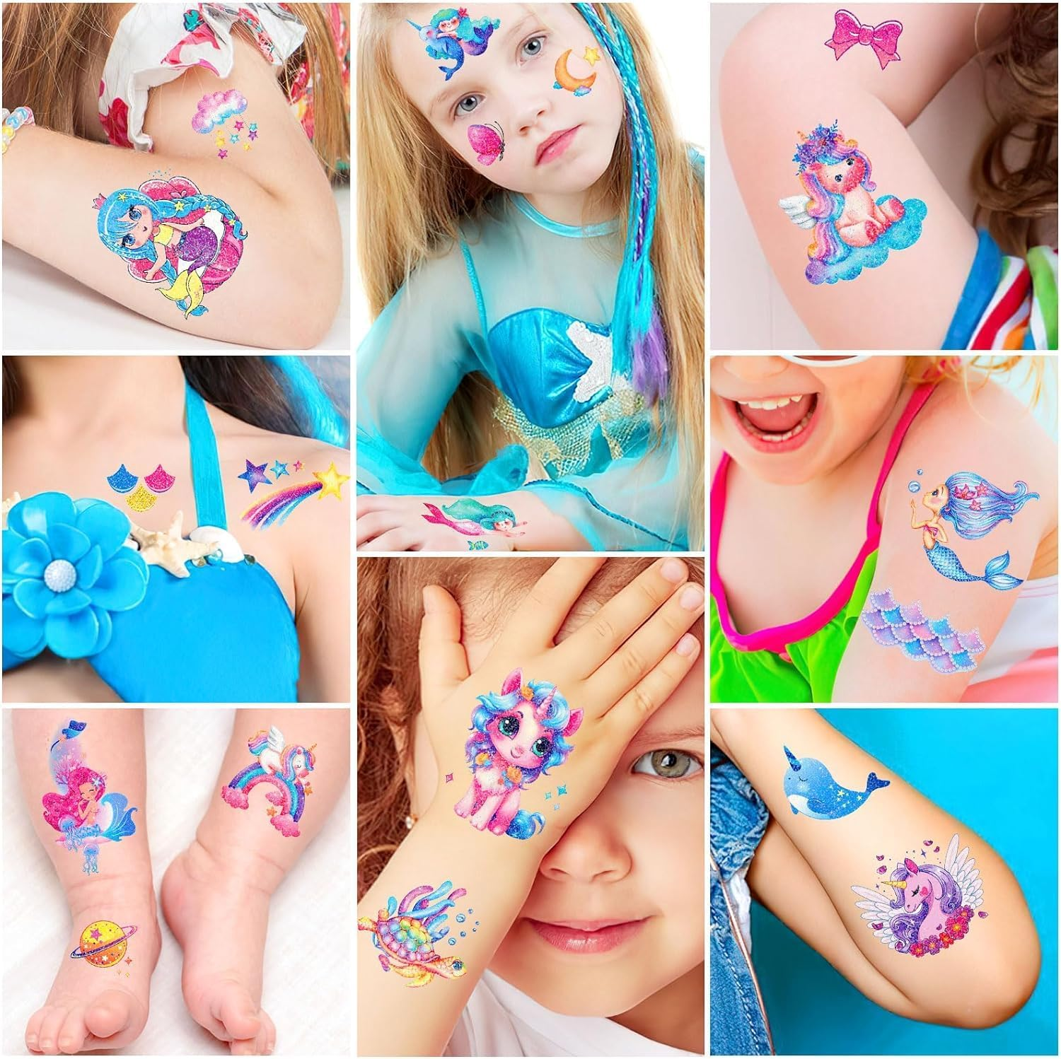 Unicorn Temporarys Tattoos for Kids, Glitter Temporary Tattoos for Girls - 12 Sheets Glitter Temporary Tattoos for Girls Birthday Party Favors Goodie Bag Fillers